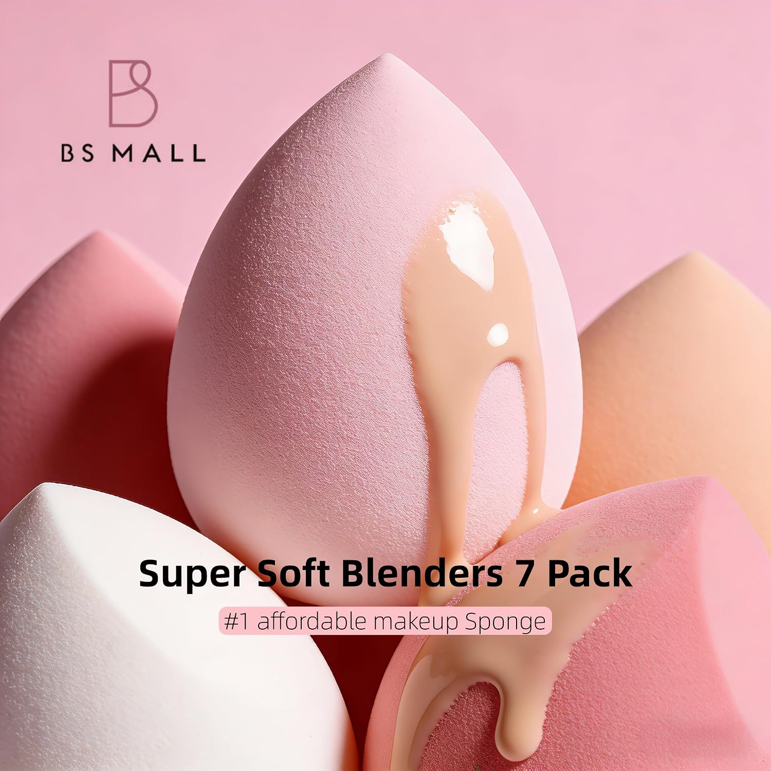 Makeup Sponge Set BS-MALL with Storage Case 7 Pcs for Liquid, Cream, and Powder,SAVE Foundation with 1 Mini Makeup Sponge For Travel Daily Use (A-Pink) - Image 3