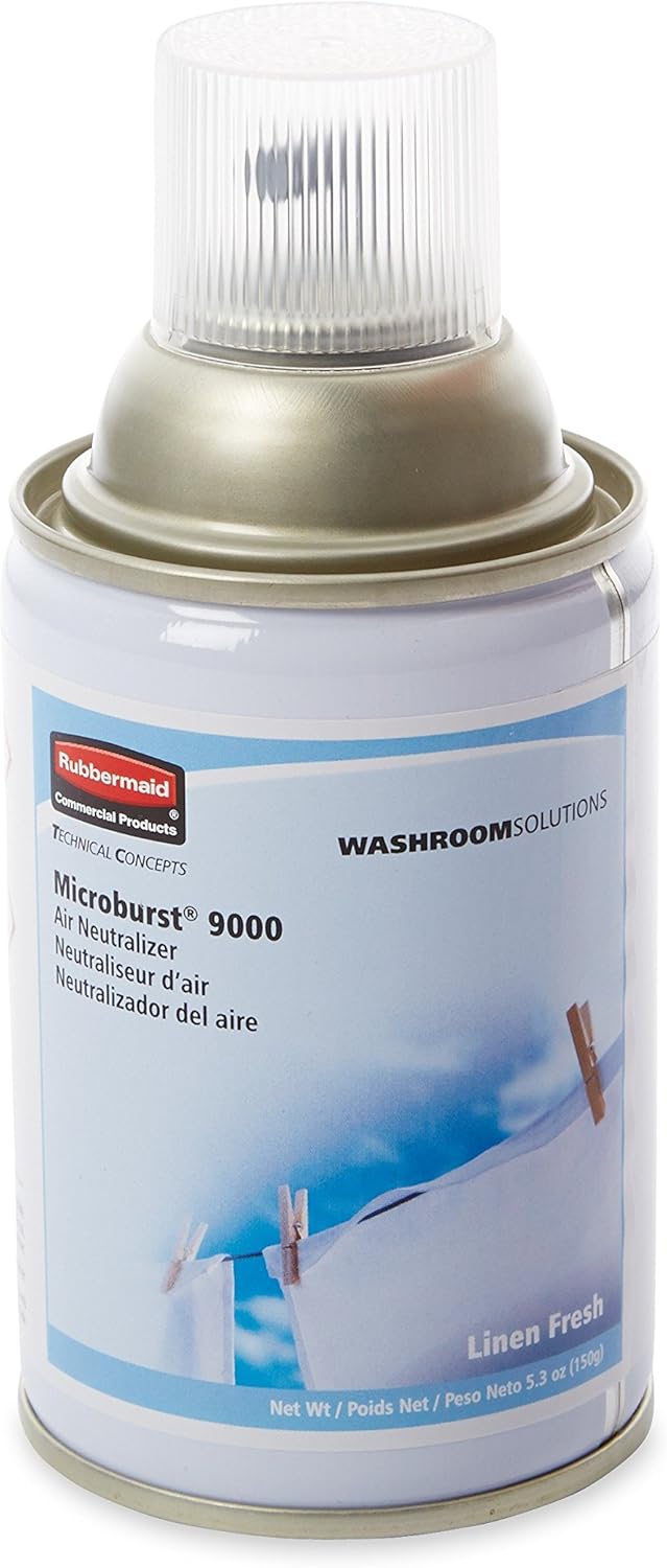 Rubbermaid Commercial Tc Microburst 9000 Air Freshener Refill, Linen Fresh, 5.3 Oz Aerosol Spray, 4/carton
