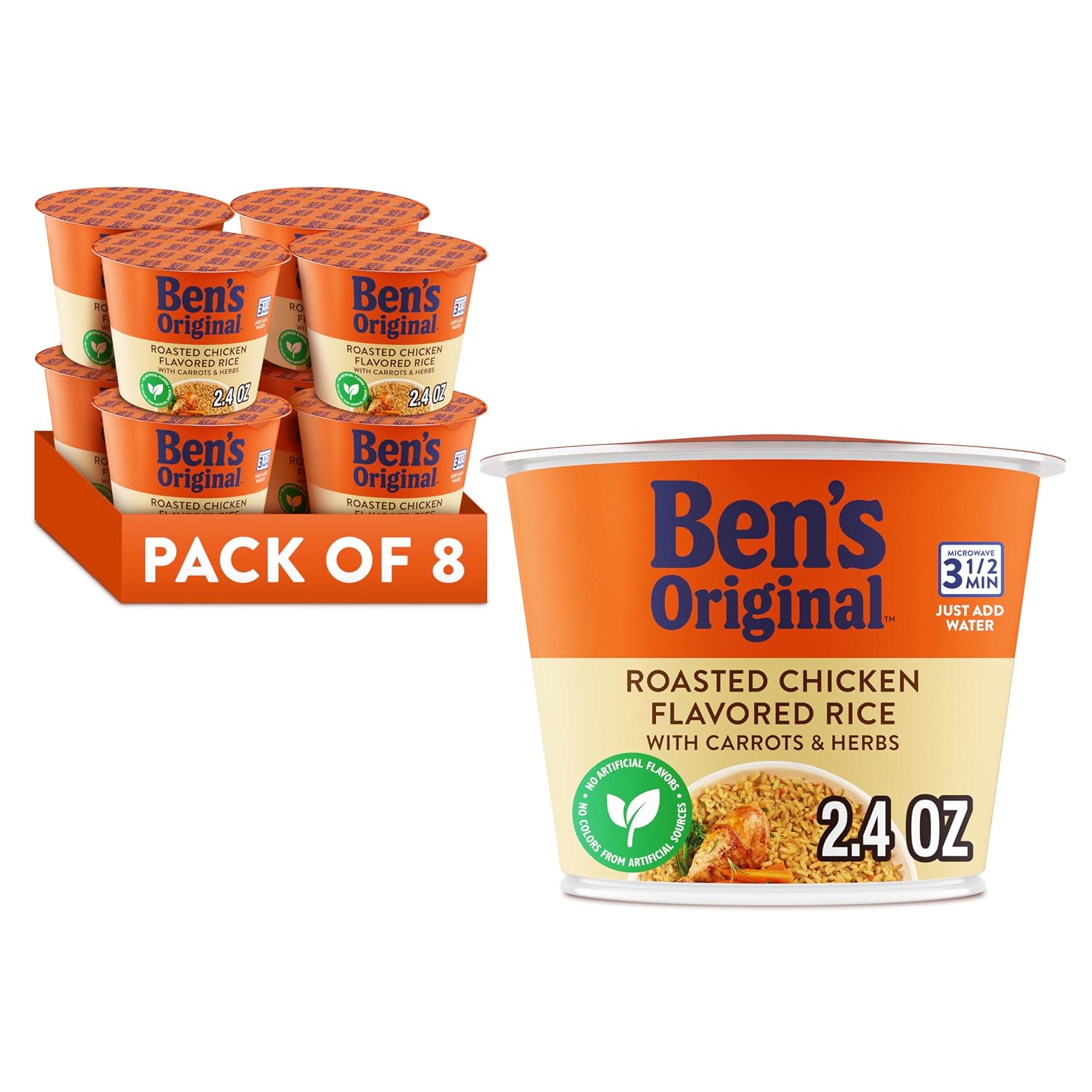 BEN'S ORIGINAL Roasted Chicken Flavored Rice Single Serve Cup, Snack or Side, Microwave in 3.5 Minutes, 2.4 oz (Pack of 8) - Image 3