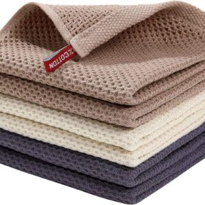 Homaxy 100% Cotton Waffle Weave Kitchen Dish Cloths, Ultra Soft Absorbent Quick Drying Dish Towels, 12 x 12 Inches, 6-Pack, Mixed Color
