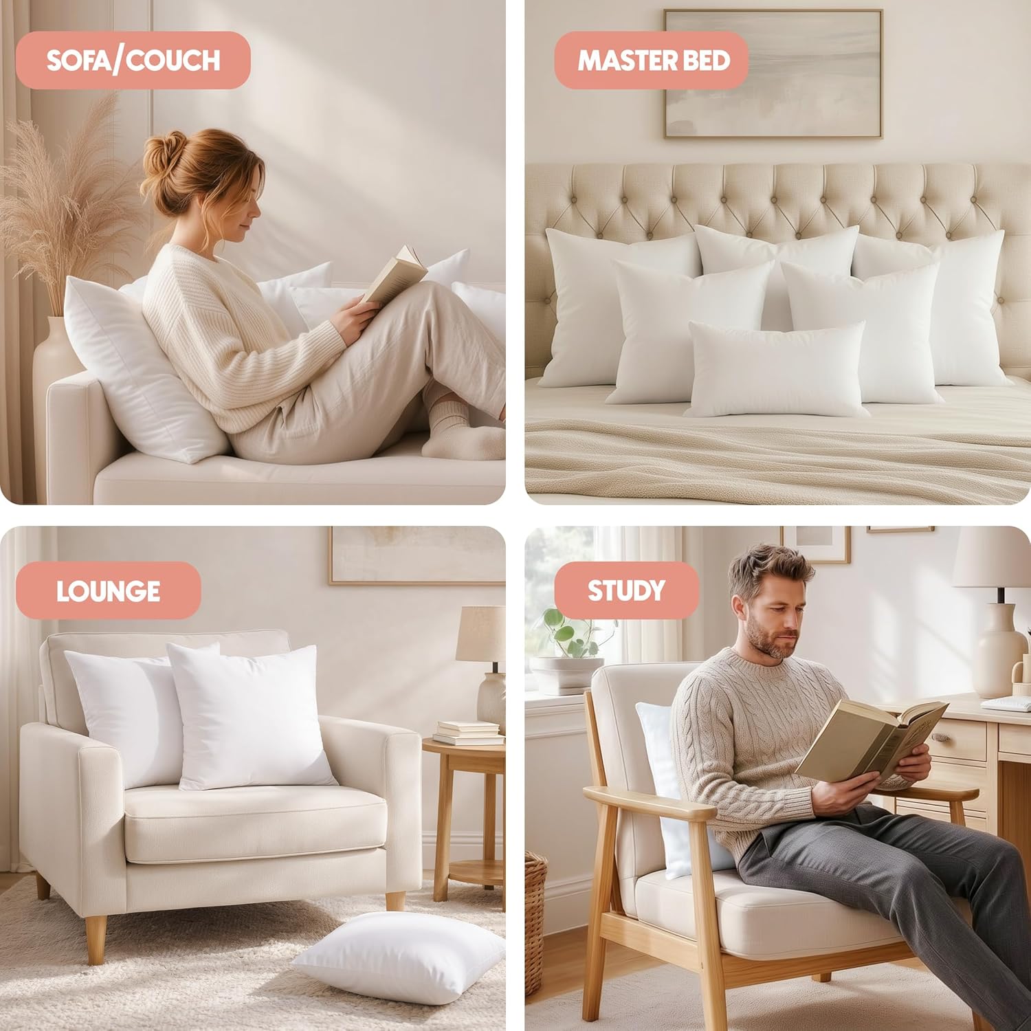 Utopia Bedding 24x24 Pillow Inserts, Set of 2, White – Indoor Decorative Throw Pillows for Bed, Sofa & Couch – Soft, Supportive & Fluffy Cushion Inserts - Image 6