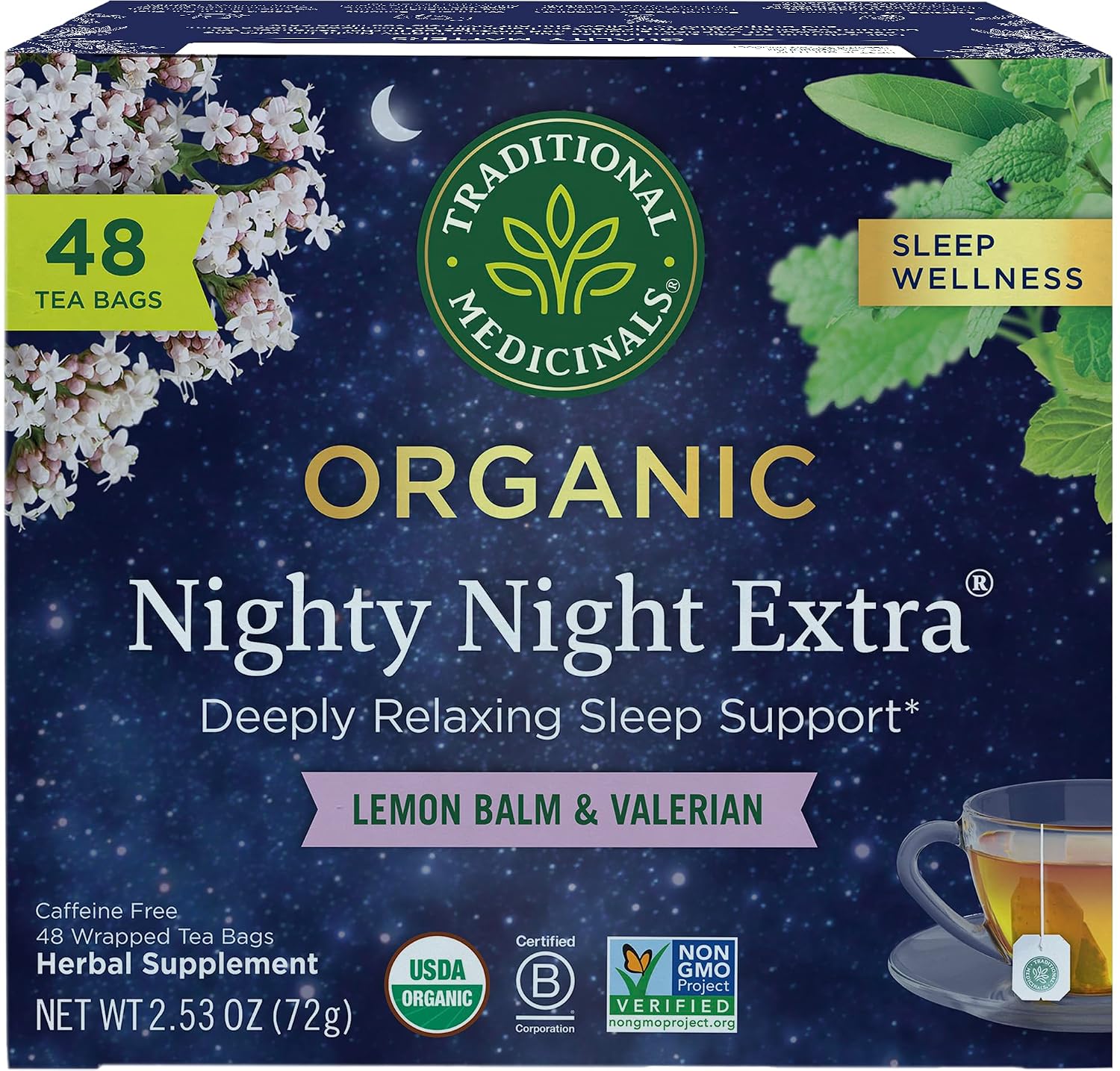 Traditional Medicinals Organic Nighty Night Extra Tea With Valerian Root for Relaxation, 48 Tea Bags - Image 2