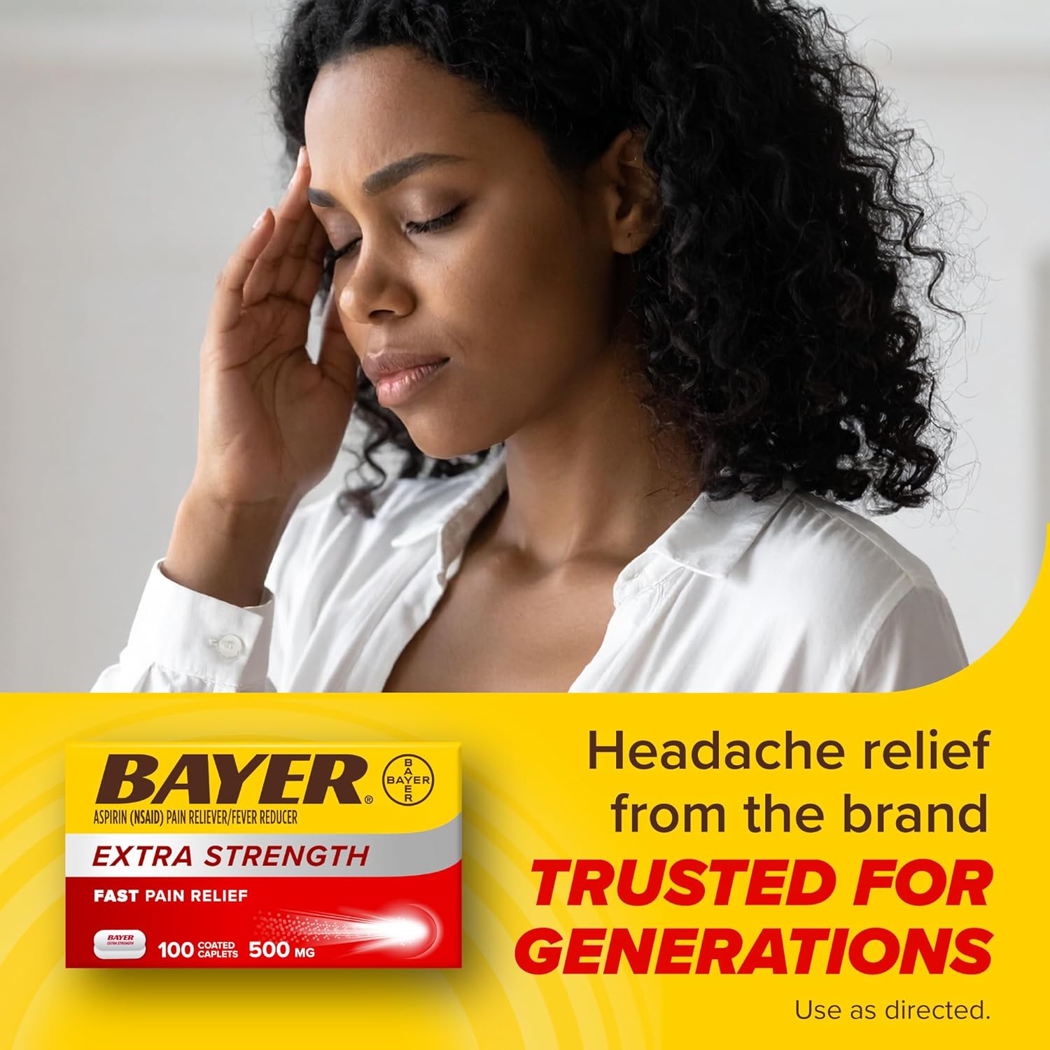Bayer Aspirin Extra Strength, Aspirin 500mg, Pain Relief Pills, Fever Reducer and Headache Relief for Adults, 100 ct - Image 6