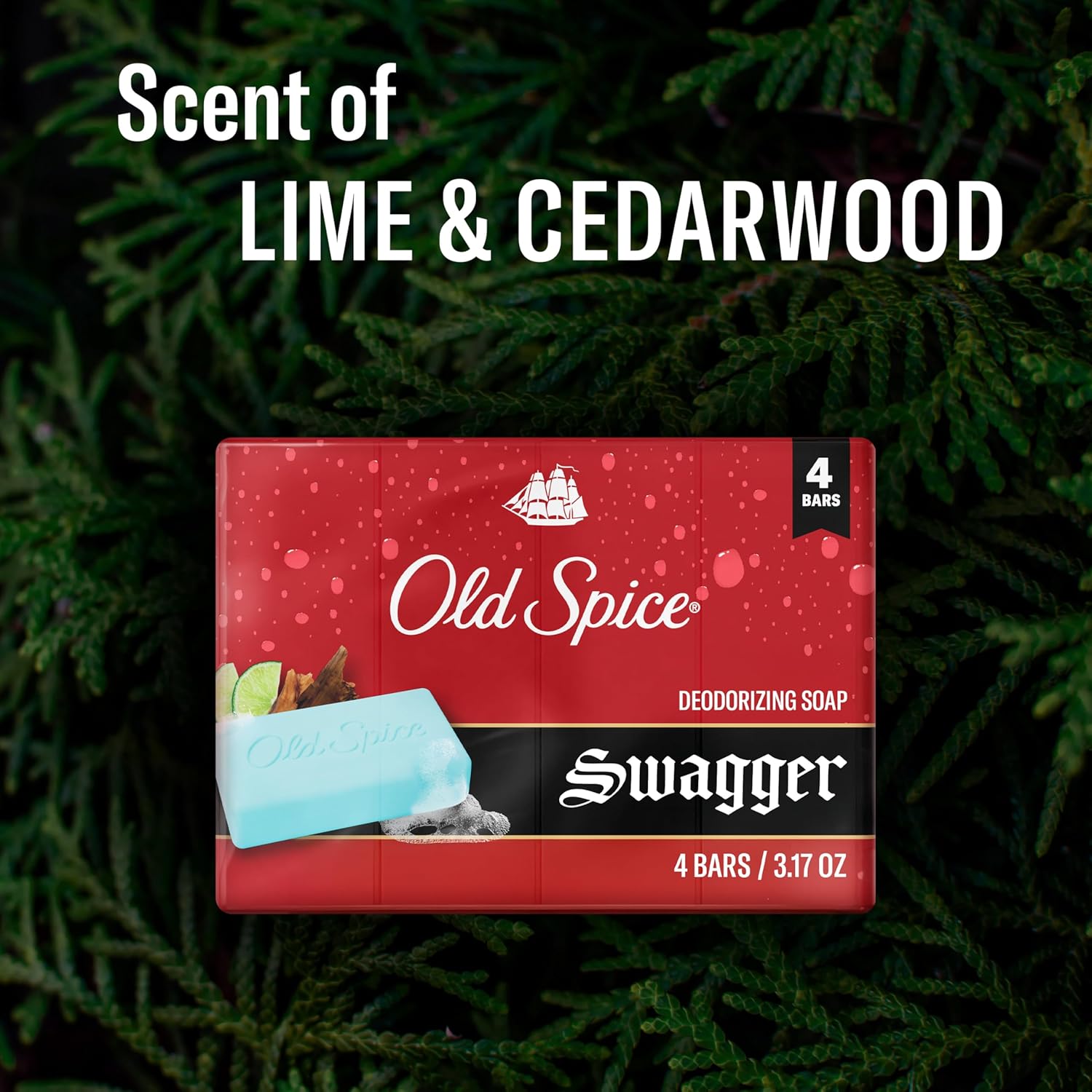 Old Spice Bar Soap for Men, Refreshing Clean to Wash Away Dirt & Odor, Cleansing Formula, Long-Lasting & Confidence-Boosting Fragrance, Swagger with Lime + Cedarwood Scent, 3.17 oz (Pack of 4) - Image 10