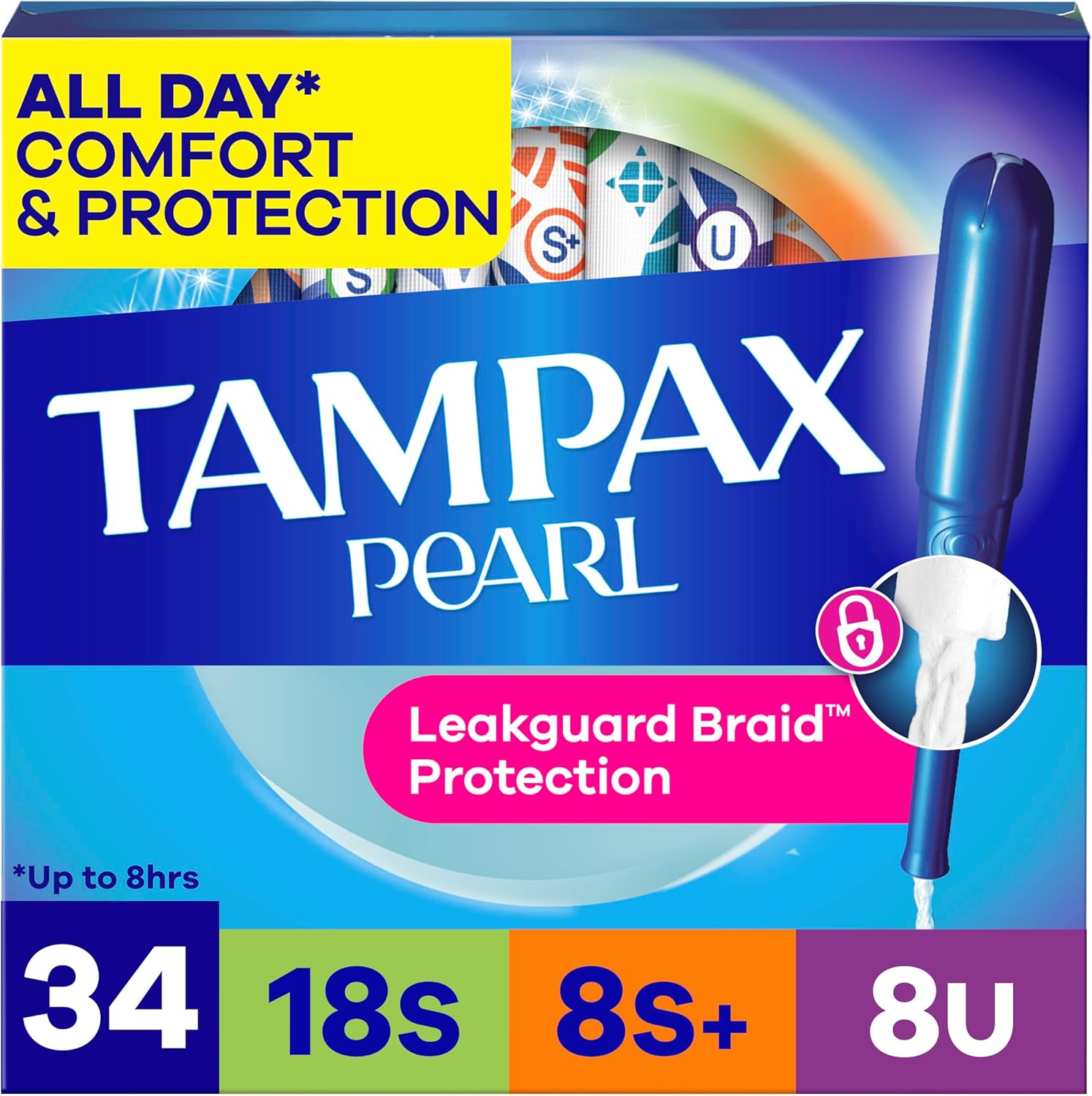 Tampax Pearl Tampons Trio Pack, Super/Super Plus/Ultra Absorbency with BPA-Free Plastic Applicator and LeakGuard Braid, Unscented, 34 Count - Image 2