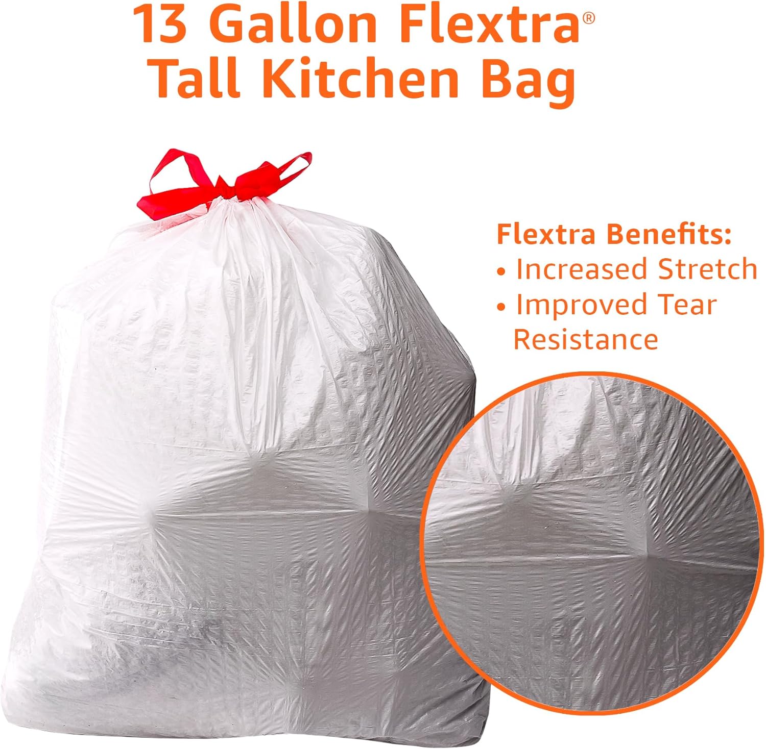Amazon Basics Flextra Tall Kitchen Drawstring Trash Bags, 13 Gallon, 90 Count - Image 4