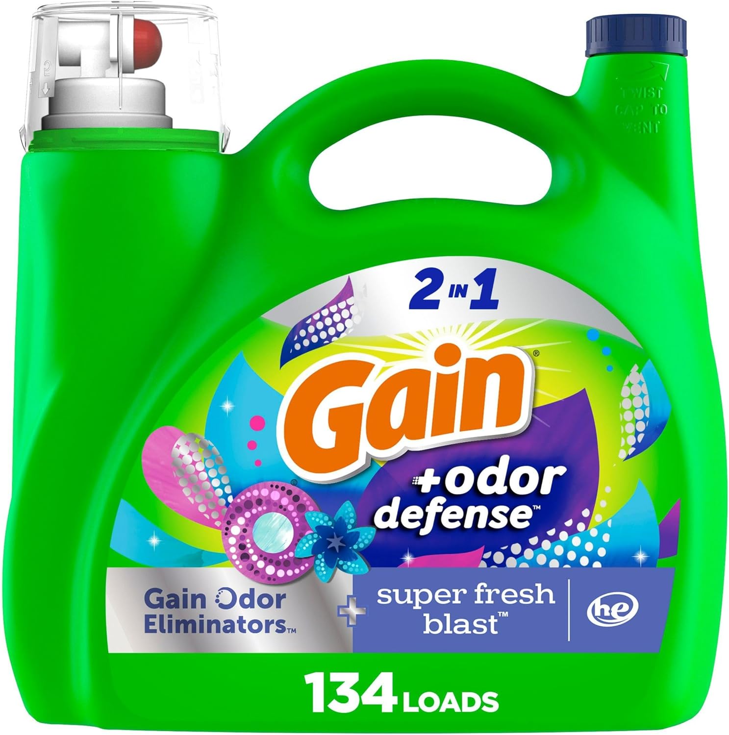 Gain Odor Defense Liquid Laundry Detergent, Super Fresh Blast Scent, 194 fl oz, 134 loads, 2 in 1, Laundry Detergent Liquid Soap, HE compatible Gain Odor Defense Liquid Laundry Detergent, Super Fresh Blast Scent, 194 fl oz, 134 loads, 2 in 1, Laundry Detergent Liquid Soap, HE compatible