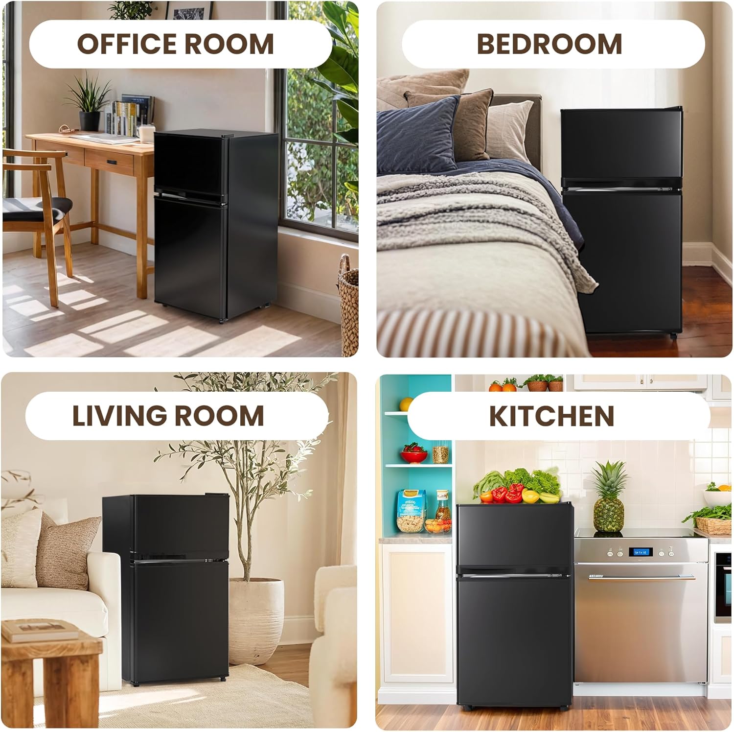 Manastin 3.6 Cu.Ft Mini Fridge with Freezer, 2-Door Small Refrigerator with Adjustable Thermostat, Quiet Mini Refrigerator for Bedroom, Dorm & Office (Black) - Image 6