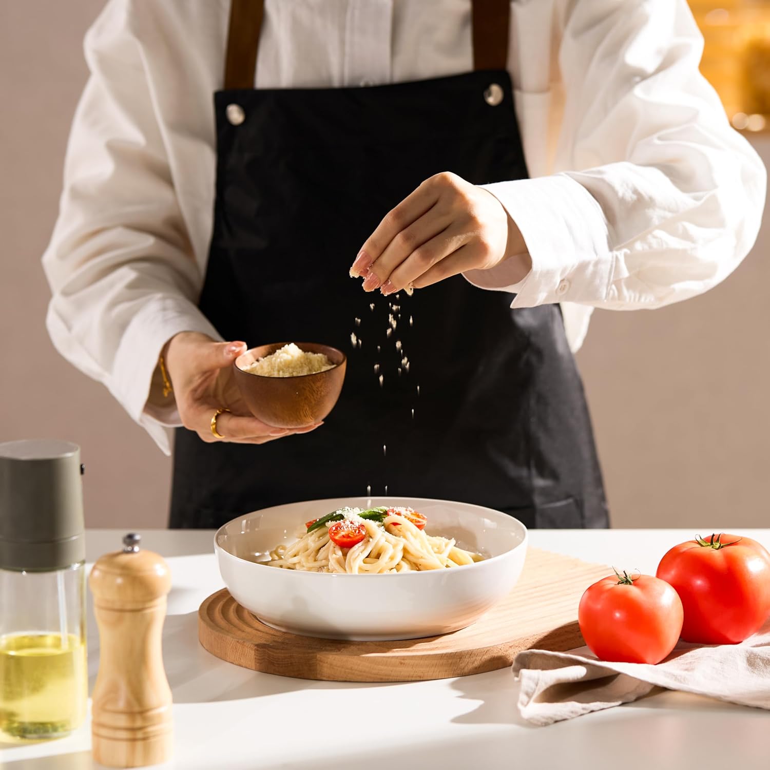 KooK Pasta Bowl, Salad Bowls, Bowls, Serving Bowls, Soup, Ceramic, Large Capacity, Microwave & Dishwasher Safe, Set of 4, 40 Oz, (White) - Image 3