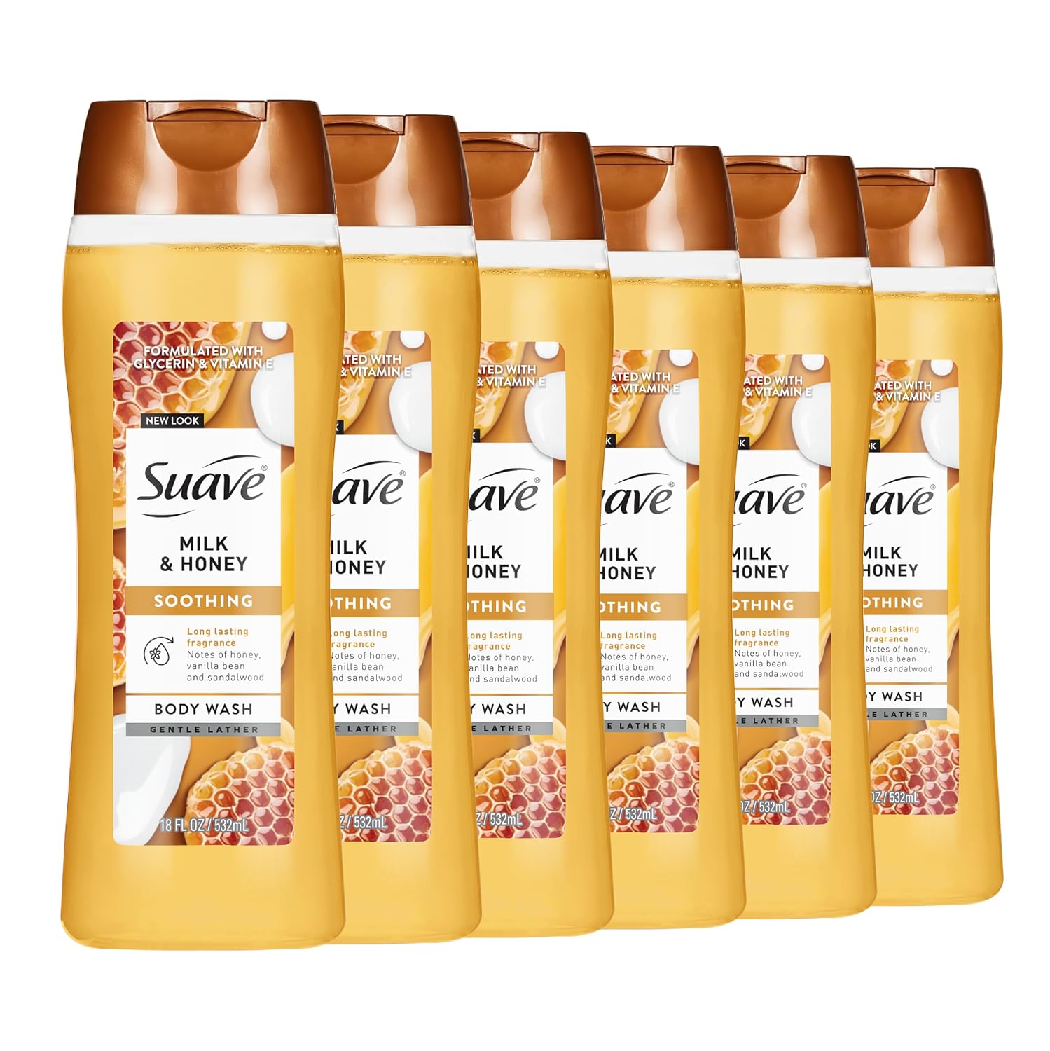 Suave Moisturizing Body Wash, with Milk & Honey and Vitamin E Extract, No Parabens, No Phtahaltes, 18 Oz Pack of 6 - Image 2