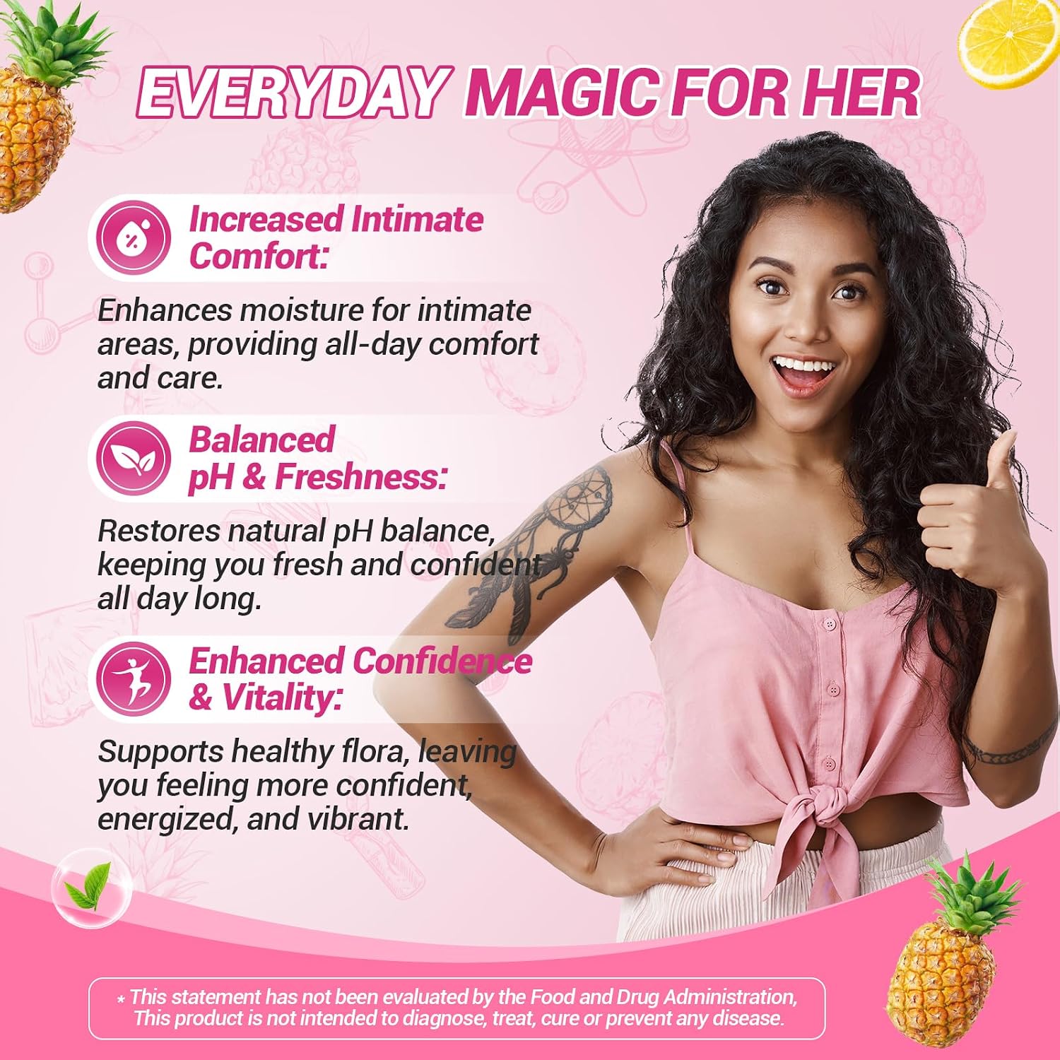BURMINY Her Juicy Feminine Probiotics Gummies, Premium Feminine Balance Probiotics with Slippery Elm for Women's pH Balance and Freshness – Support Daily Wellness & Comfort 60 Pineapple Gummies - Image 4