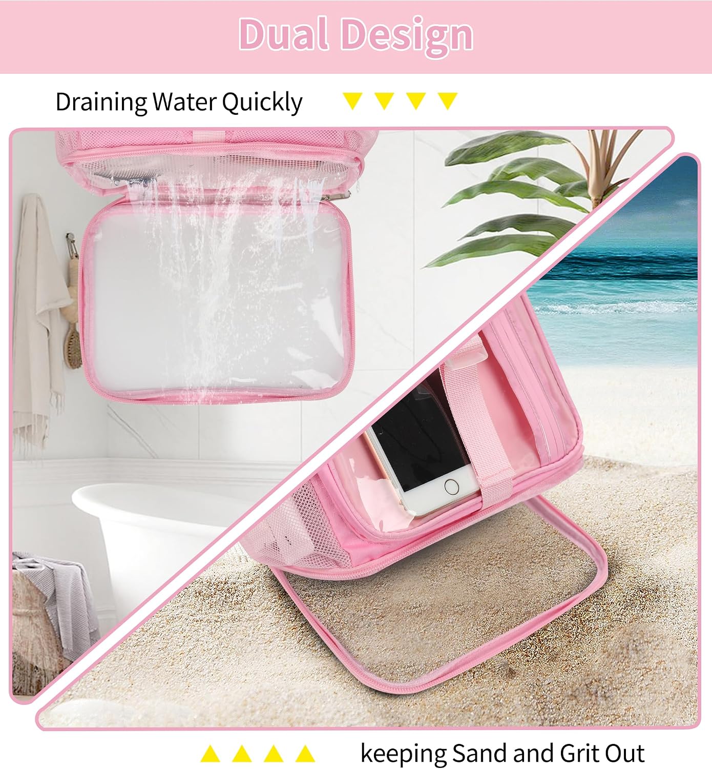 Ethereal Shower Caddy Portable, Mesh Shower Caddy Bag for College Dorm Room Essentials, Hanging Shower Bag for Gym, Camping, Beach(Pink) - Image 4