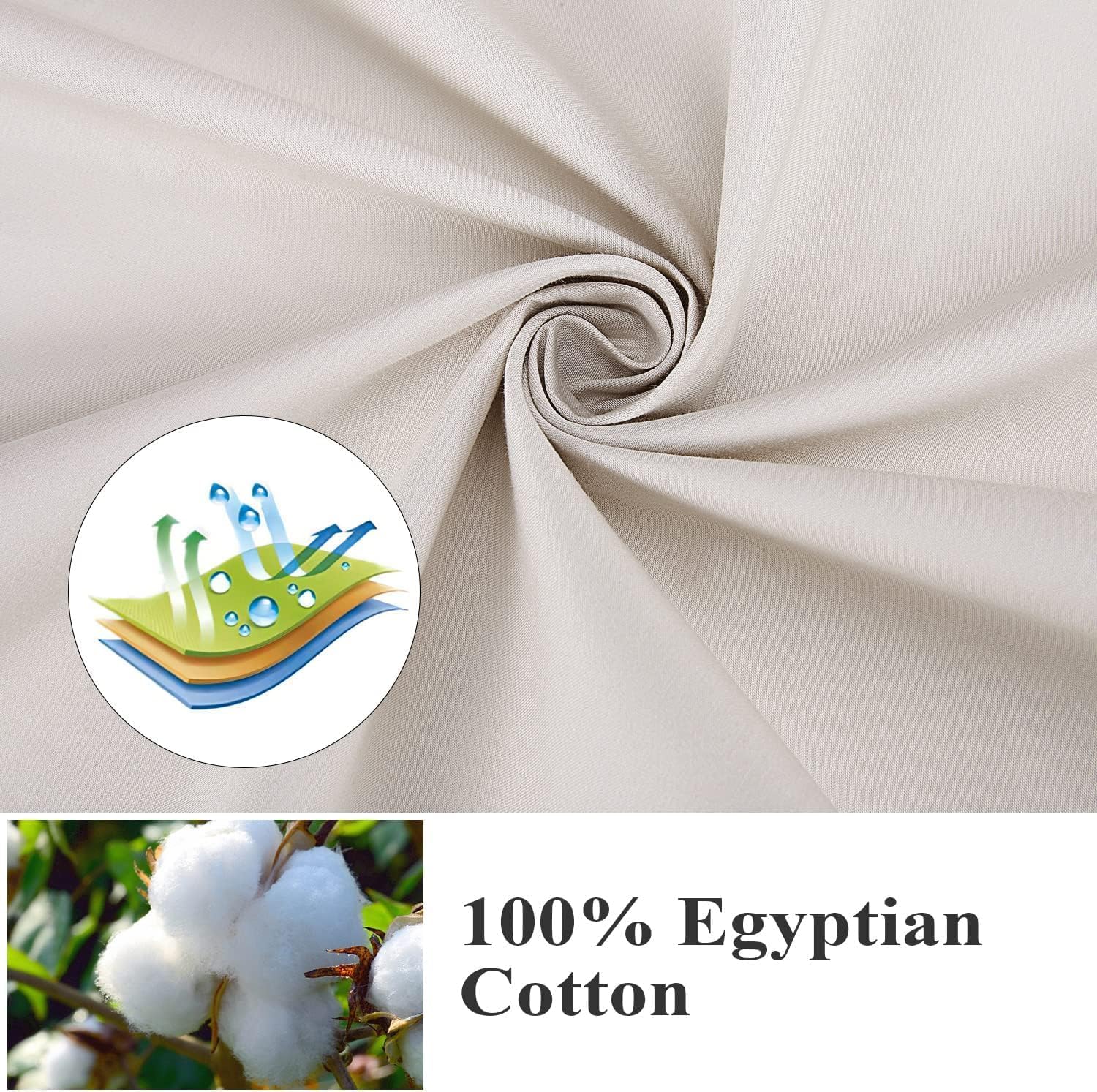 100% Egyptian Cotton Pillow Cases Set of 2, Standard Size 400 Thread Count Cooling Pillowcases, Soft and Breathable Pillow Covers with Envelope Closure, 20x26 Inches (Standard, Light Beige) - Image 4