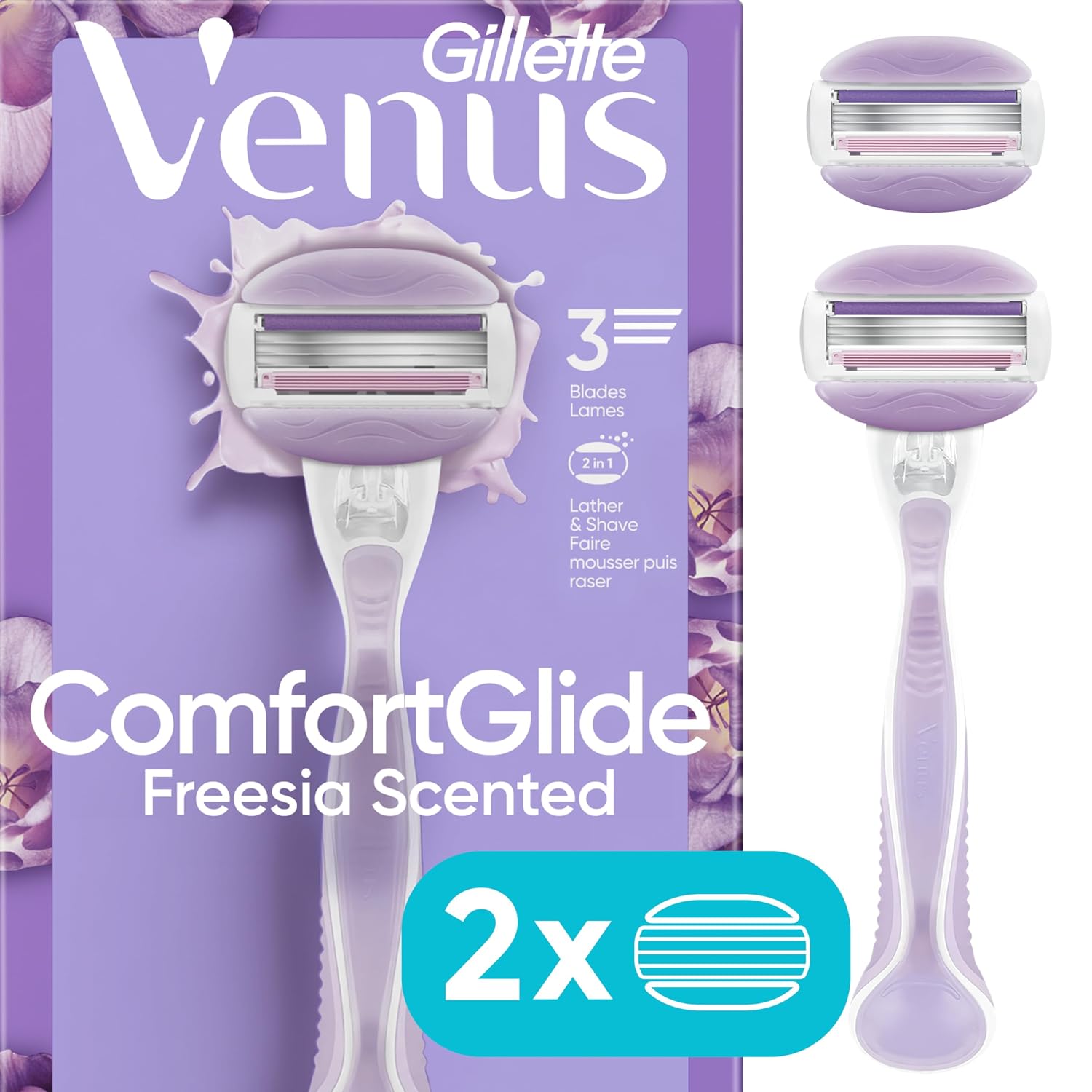 Gillette Venus ComfortGlide Freesia Women's Razor - 1 handle + 2 refills - Image 11