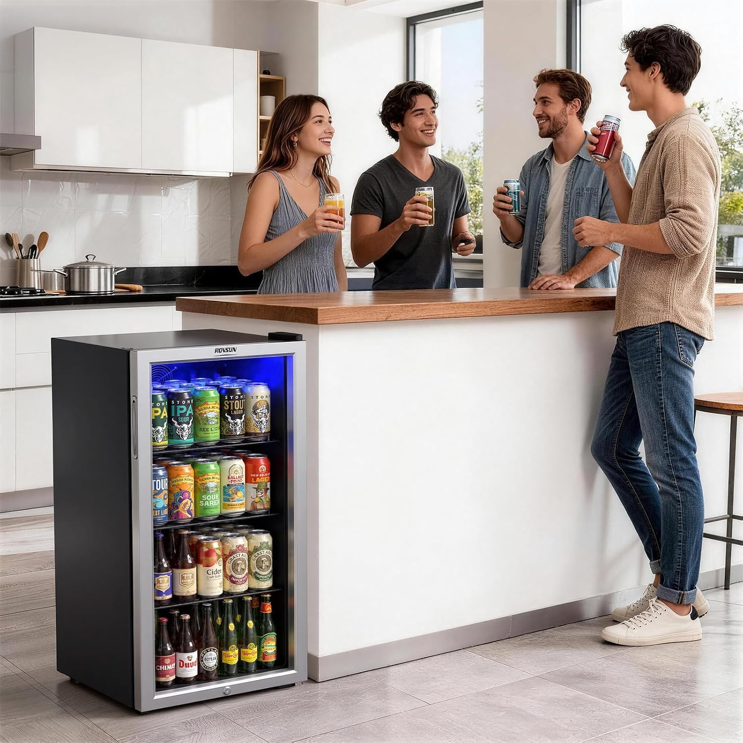 ROVSUN 3.3 Cu.Ft. Beverage Cooler Refrigerator, Mini Cooler with Removable Shelves, 32-50°F Temperature Adjustable Fridge for Soda, Beer, Freestanding Small Fridge for Kitchen, Dorm, Office or Bar - Image 9