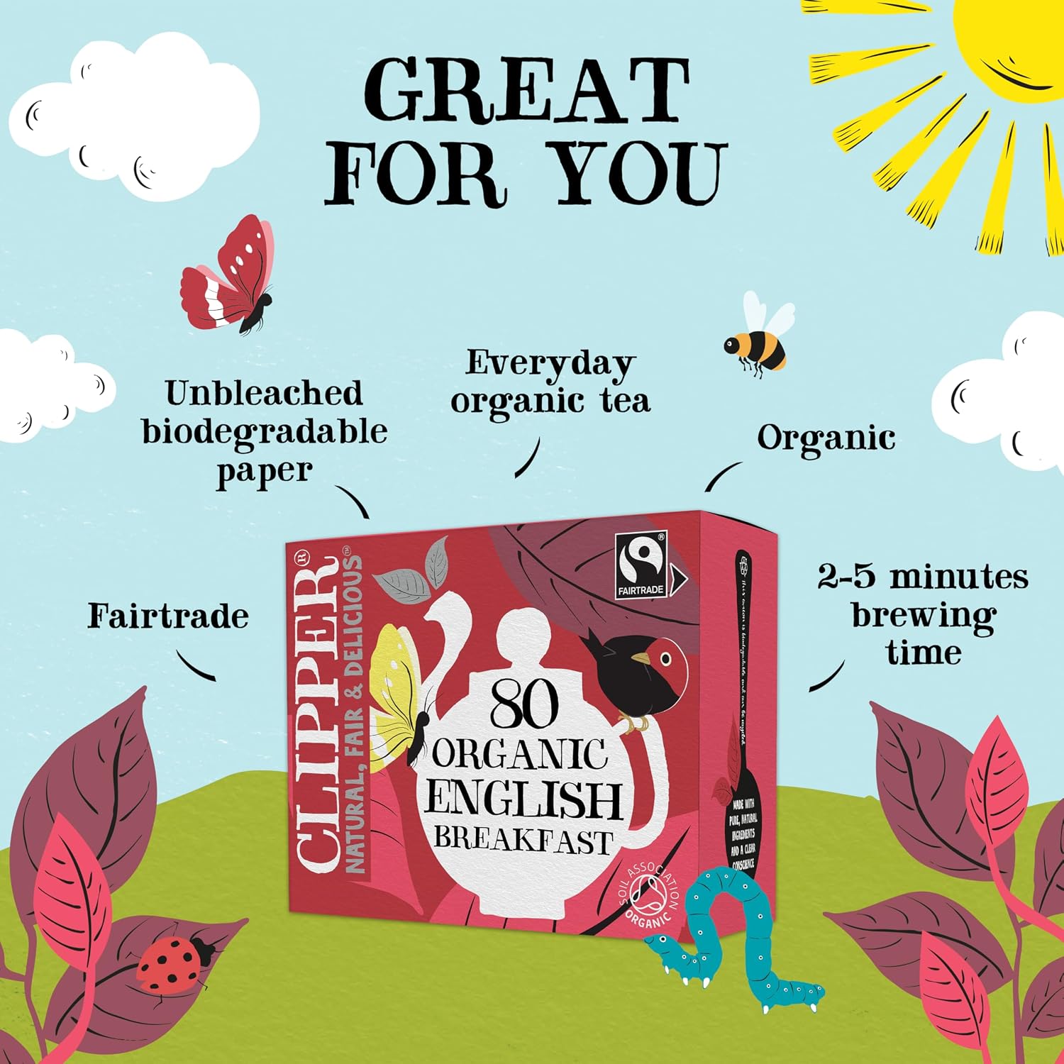 Clipper Tea, English Breakfast Assam Blend, Fairtrade, Organic, Plant-Based, Caffeinated British Tea, 1 Pack, 80 Unbleached Tea Bags - Image 3