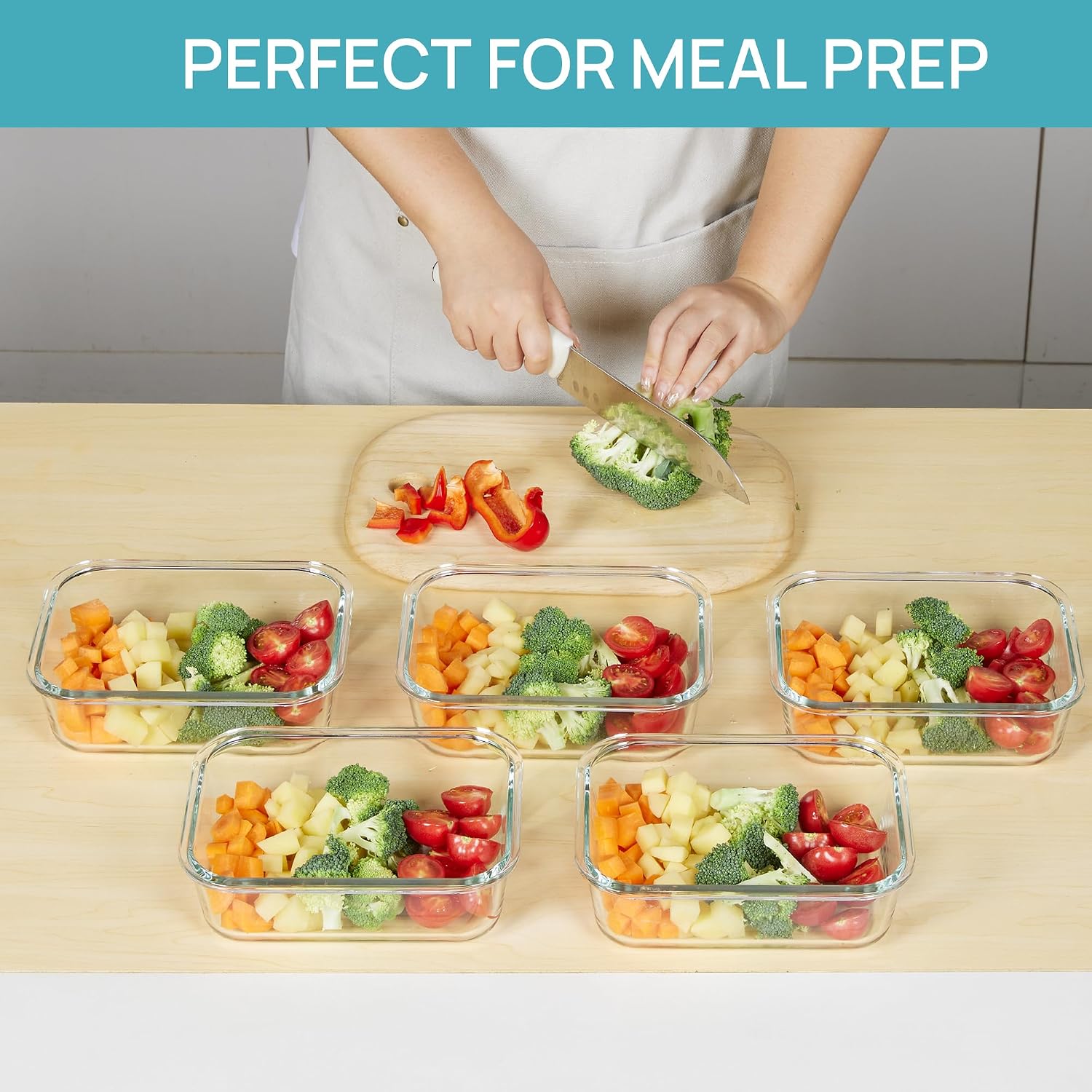Vtopmart 5 Pack 35oz Glass Food Storage Containers with Lids, Meal Prep Containers, Airtight Reusable Lunch Container Set, Safe for Oven, Microwave, Freezer, and Dishwasher, Grey - Image 5