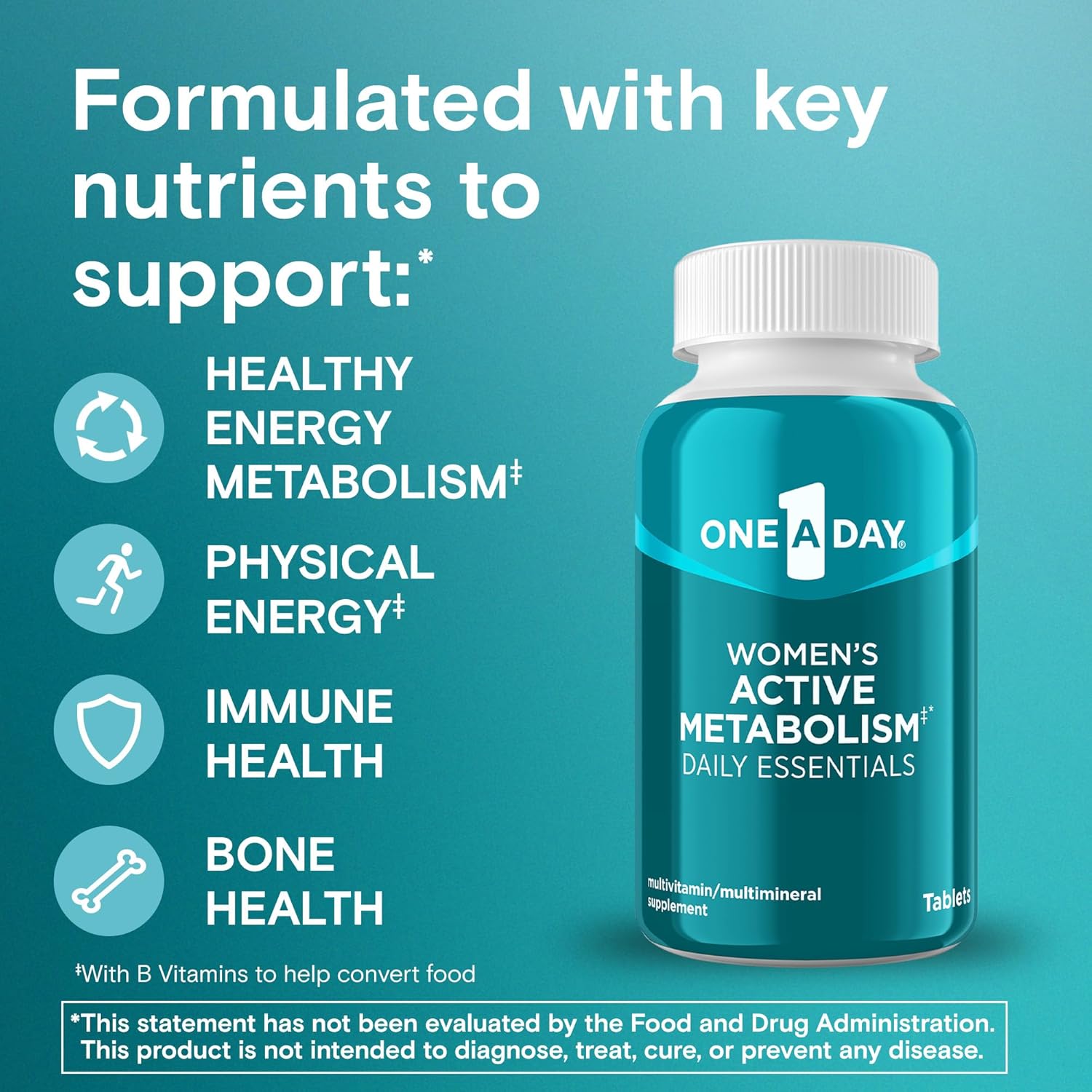 One A Day Women's Active Metabolism Daily Essential, Multivitamin for Women, Metabolism Support, Vitamins for Women with All 8 B-Vitamins, Vitamin D, Magnesium & More,120 Count - Image 3
