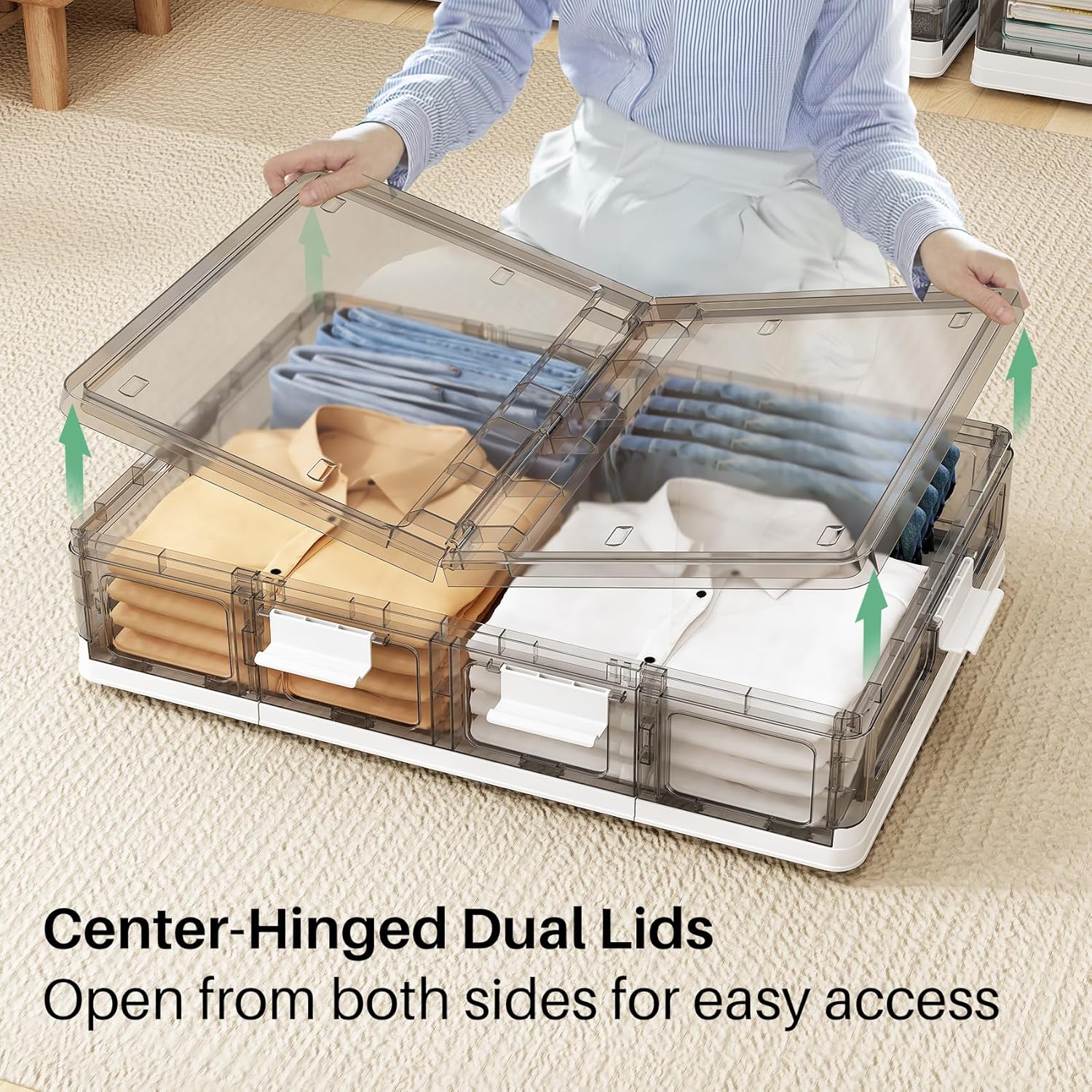 Kitstorack Clear Plastic Under Bed Storage Containers Bins with Lids and 8 Pre-installed Wheels,37.8 Qt, Rolling Foldable Flat Under Bed Organizer Boxes for Clothes Shoes Clothing Bedroom - Image 3