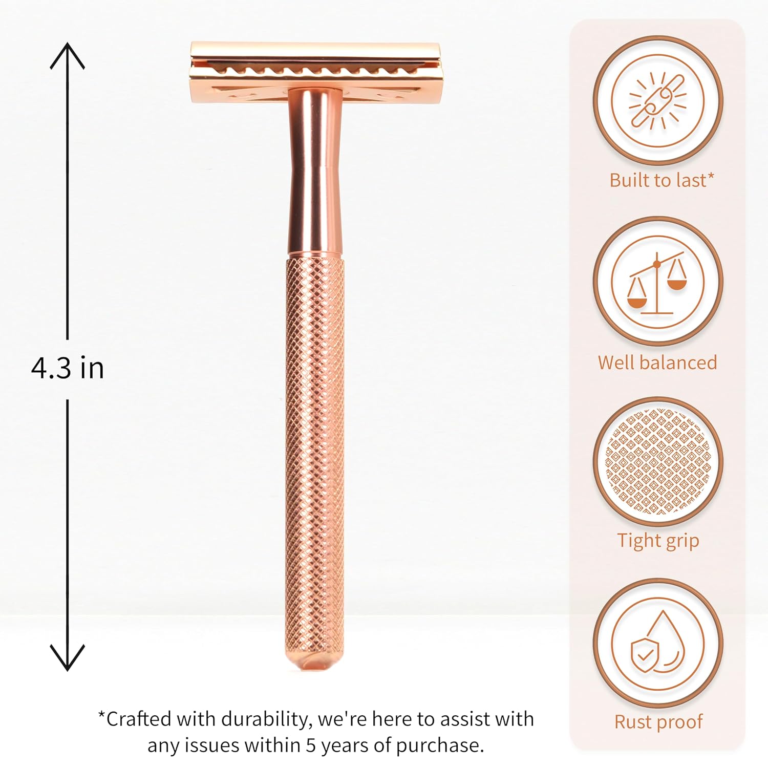 Bambaw Safety Razor for Women with 5 Double Edge Blades, Double Edge Razor, Single Blade Razors for Women and Men, Reusable & Plastic Free – Rose Gold - Image 3