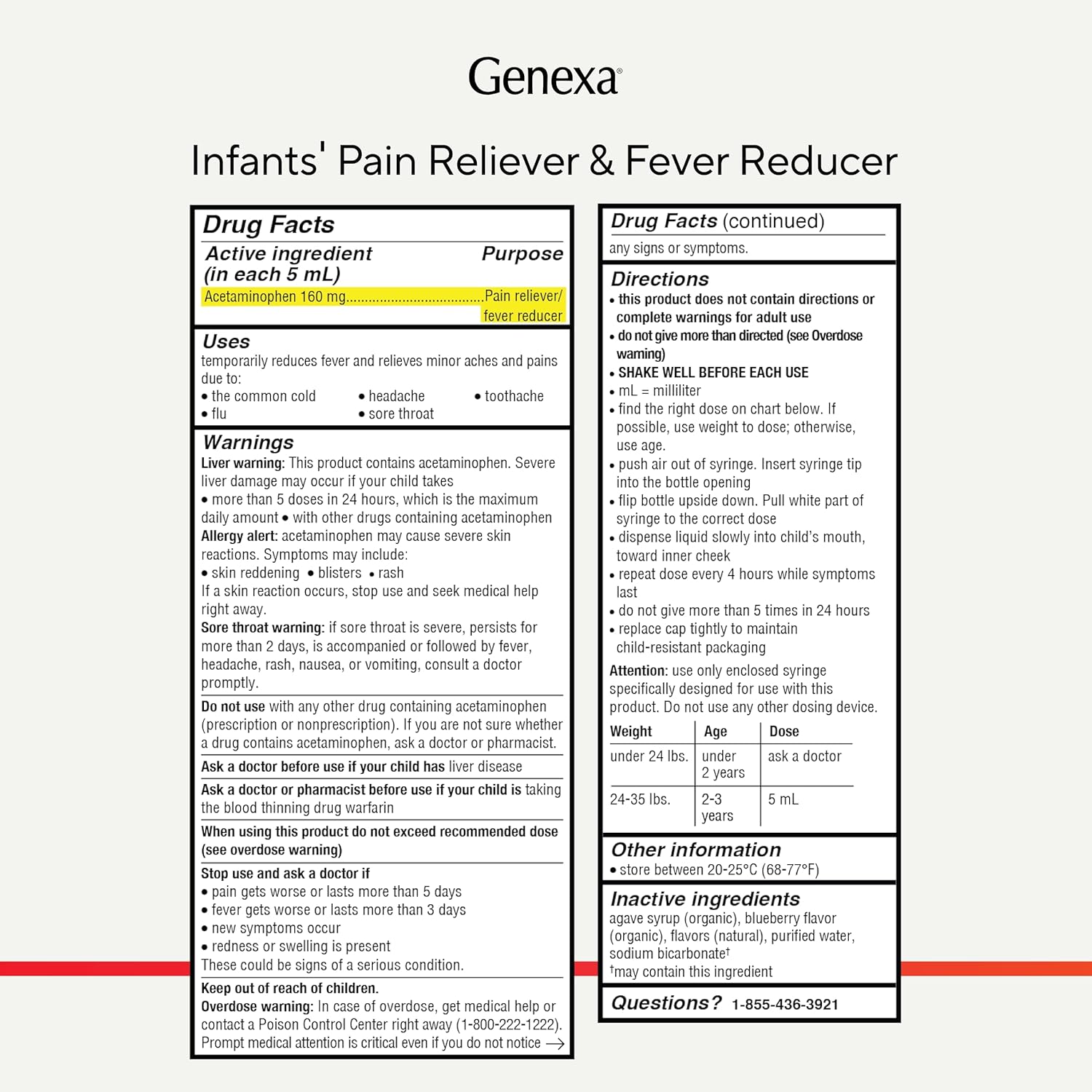 Genexa Infants' Clean Acetaminophen | Pediatrician Preferred Ingredients | Pain Reliever & Fever Reducer for Babies| Dye Free, 0% Artificial Additives | Delicious Organic Blueberry Flavor, 2 fl oz - Image 10