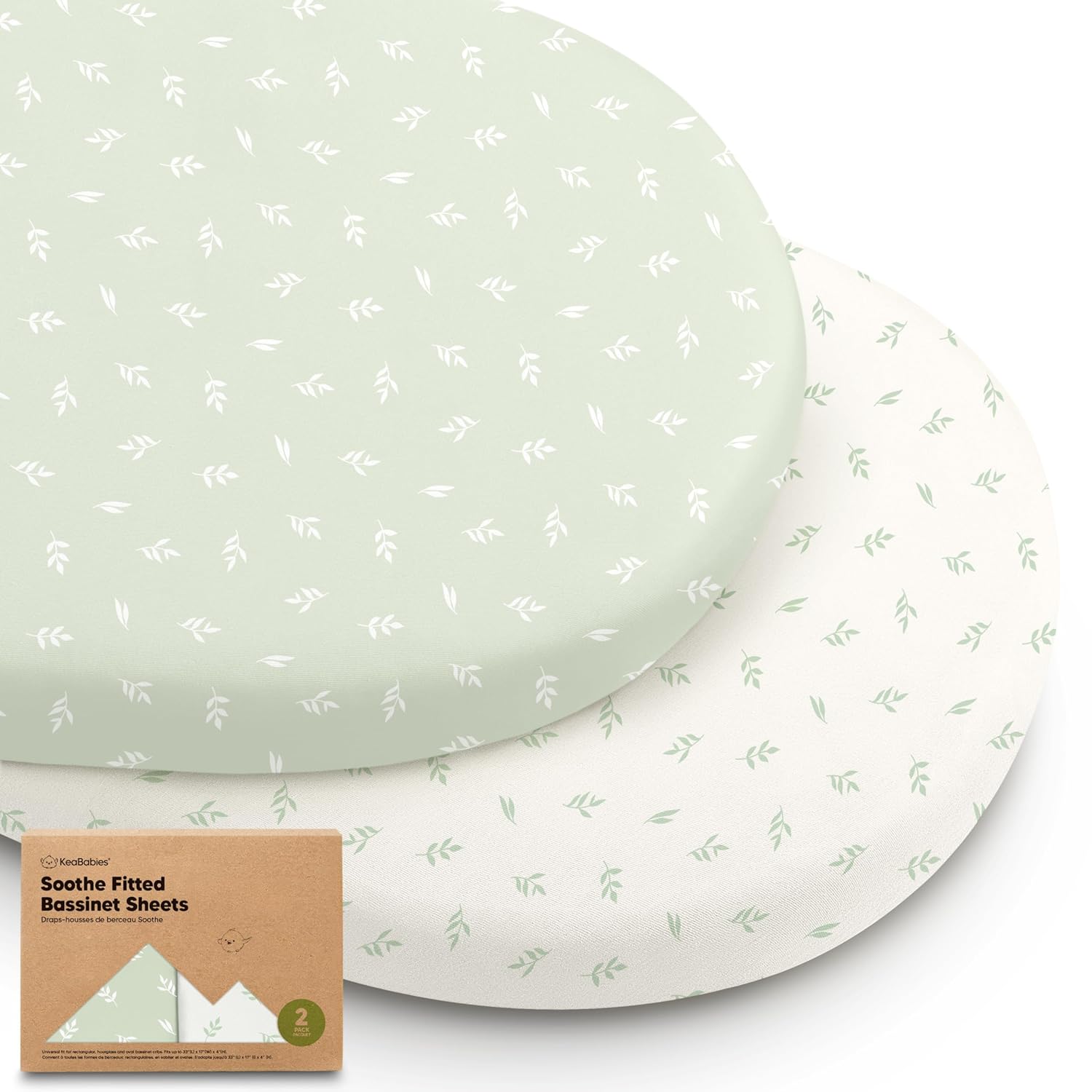 2-Pack Organic Baby Bassinet Sheets Boys, Girls - 100% Cotton Bassinet Mattress Sheets Compatible with Halo Bassinest Swivel Sleeper, Graco, Baby Delight, Universal Bassinet Fitted Sheets (Herb) - Image 2