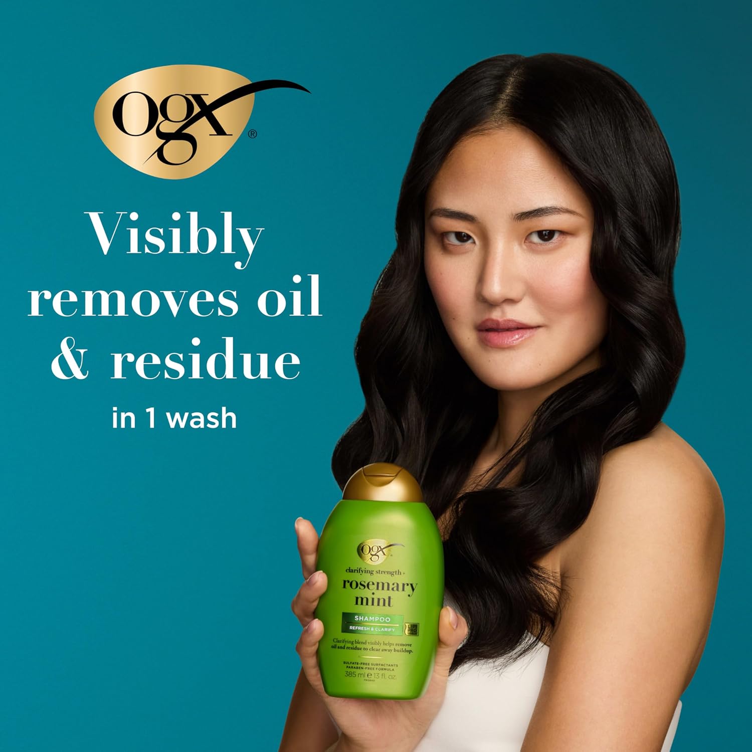 OGX Clarifying Strength + Rosemary Mint Shampoo, Clarifying Shampoo for Oily Hair Visibly Helps Remove Oil & Residue to Clear Away Buildup, Sulfate-Free Surfactants, 13 fl. oz - Image 3