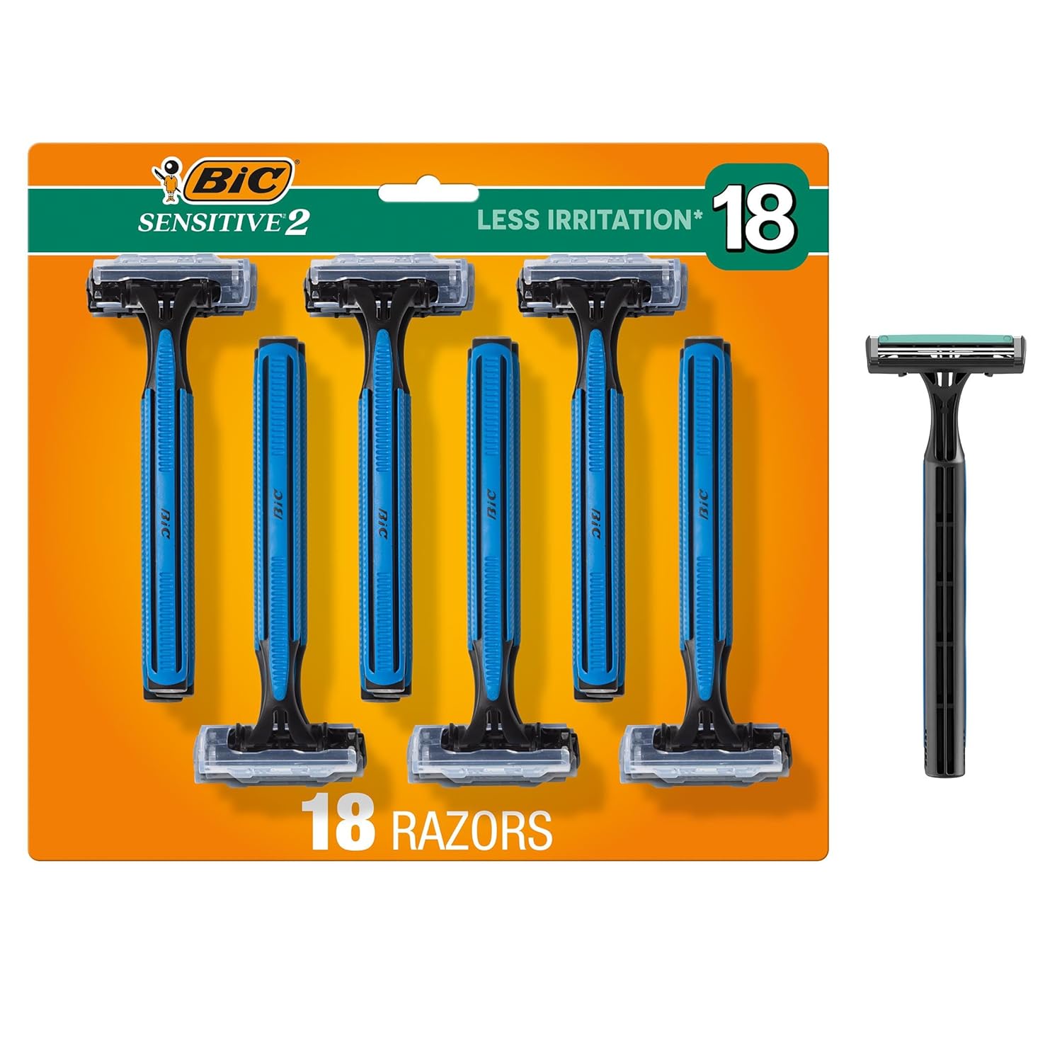 BIC Sensitive 2 Men's Disposable 2-Blade Razors, Sensitive Skin Shave for Dorm and Daily Grooming, 18-Pack - Image 2