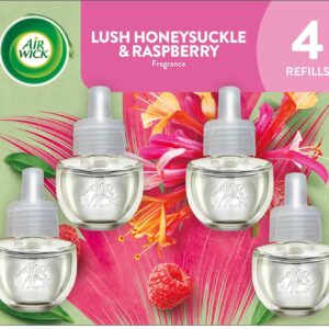 Air Wick Plug-In Scented Oil Refills, 3 Count, Lush Honeysuckle and Raspberry, Air Freshener, Essential Oils, Eco Friendly
