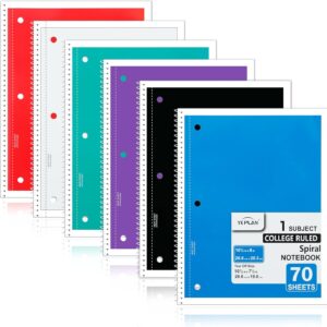 Yeplan Spiral Notebooks 6 Pack, College Ruled Notebook Paper, 1 Subject Notebook for School & Work, 8″ x 10-1/2″, 70 Sheets per Notebook, 6 Assorted Colors
