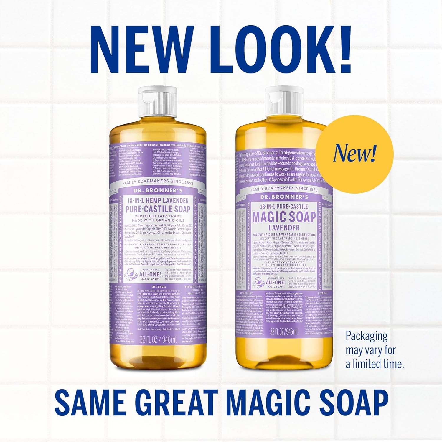 Dr. Bronner's Pure-Castile Liquid Soap, Made with Organic Oils, 18-in-1 Uses: Face, Body, Hair, Laundry, Pets and Dishes, Concentrated, Vegan, Non-GMO, Lavender, 32 Oz - Image 2