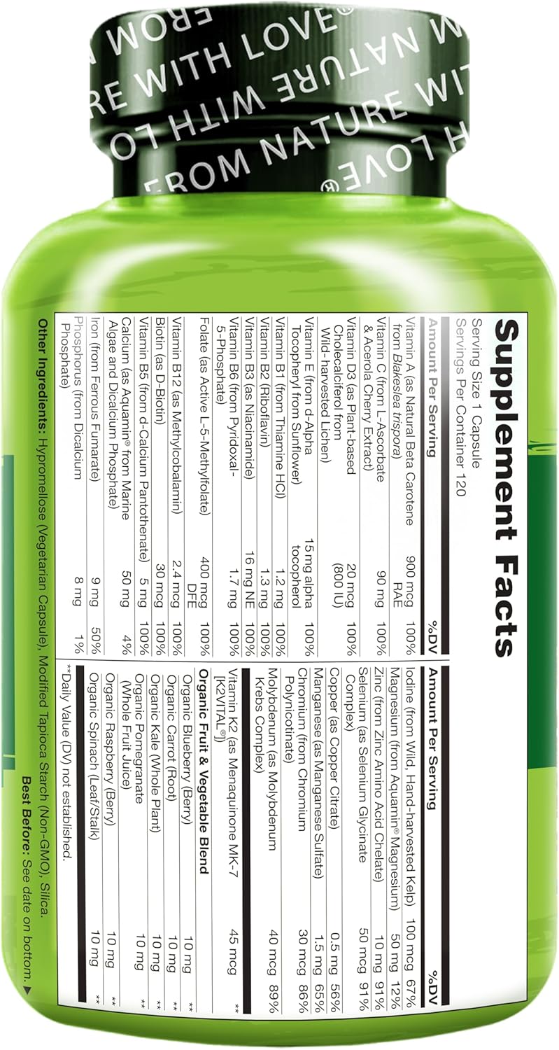 NATURELO One Daily Multivitamin for Women w/Vitamin B12, 120 Ct, Energy Support, Whole Food Daily Women Multivitamin Supplement, Nourish Hair/Skin/Nail, Non-GMO, No Soy, Gluten Free, 4 Month Supply - Image 8