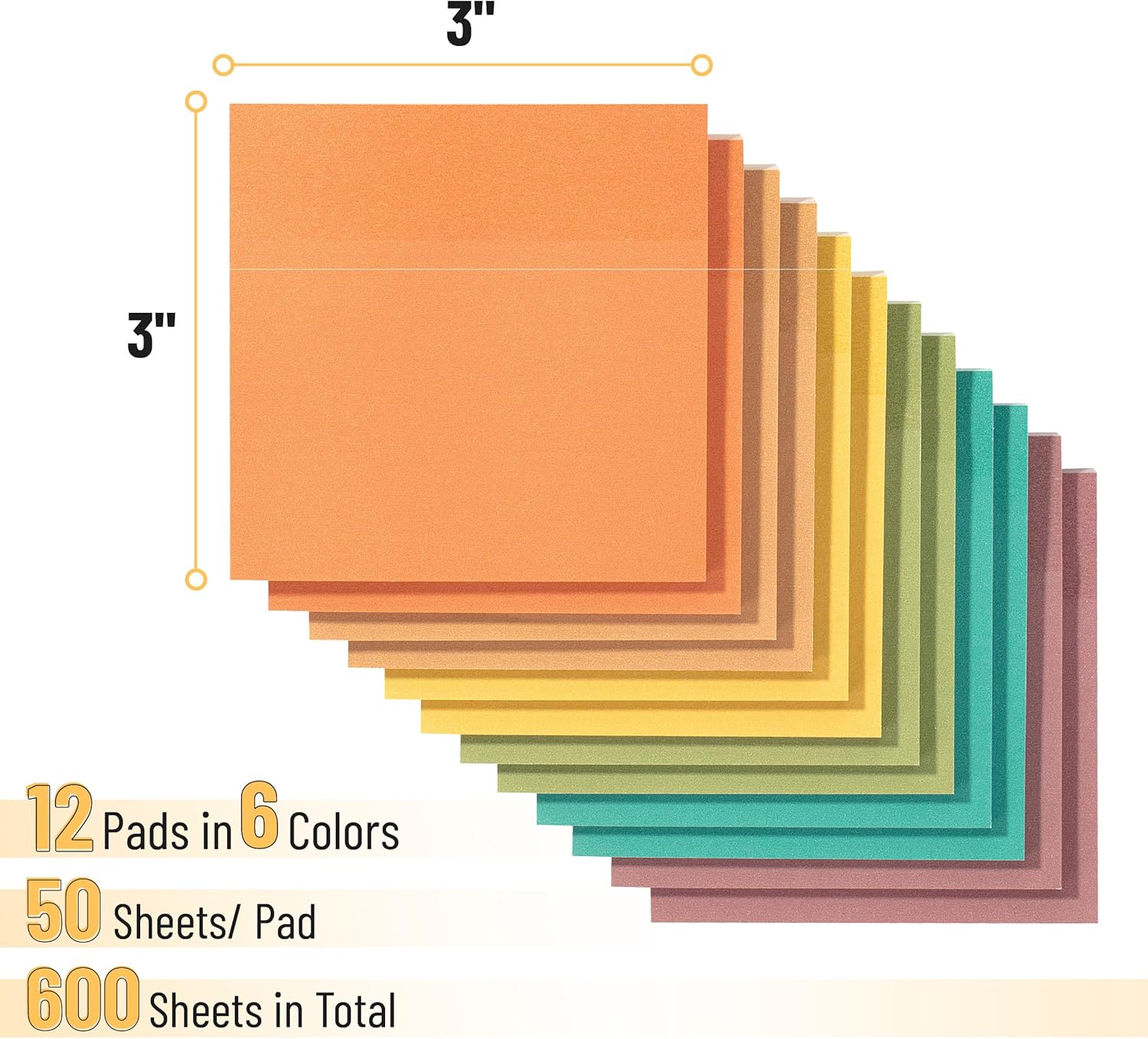Mr. Pen- Sticky Notes, 3"x3", 12 Pads, 600 Sheets, New Earthy Colors, Sticky Notes Bulk, Self-Stick Note Pads, Perfect for Office, School, Home, Study & Organization - Image 3