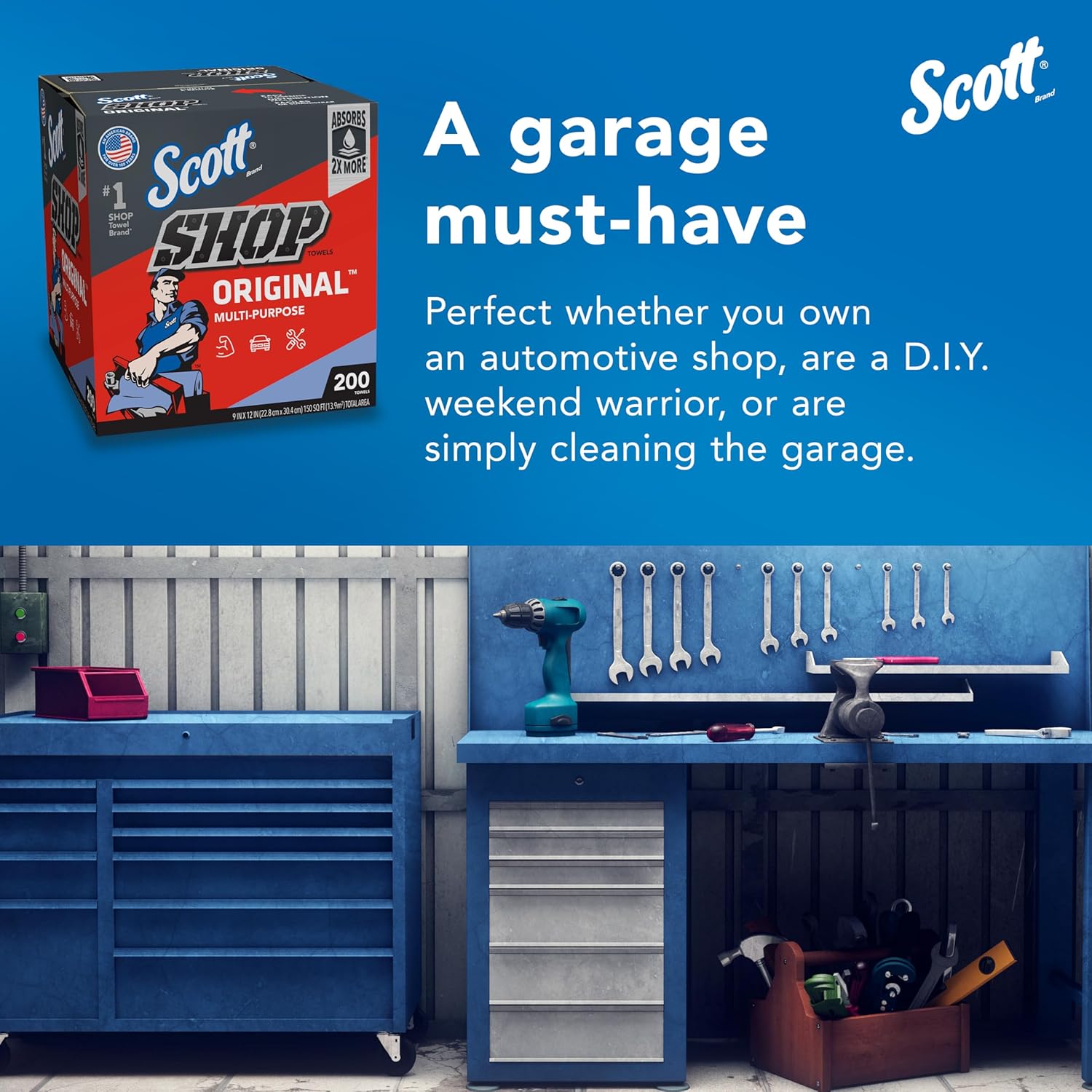 Scott Shop Original Blue Towels (75190), 9"x12" Cloth-like Paper Towel (8 Boxes of 200 Sheets, 1,600 Sheet Total) - Image 8