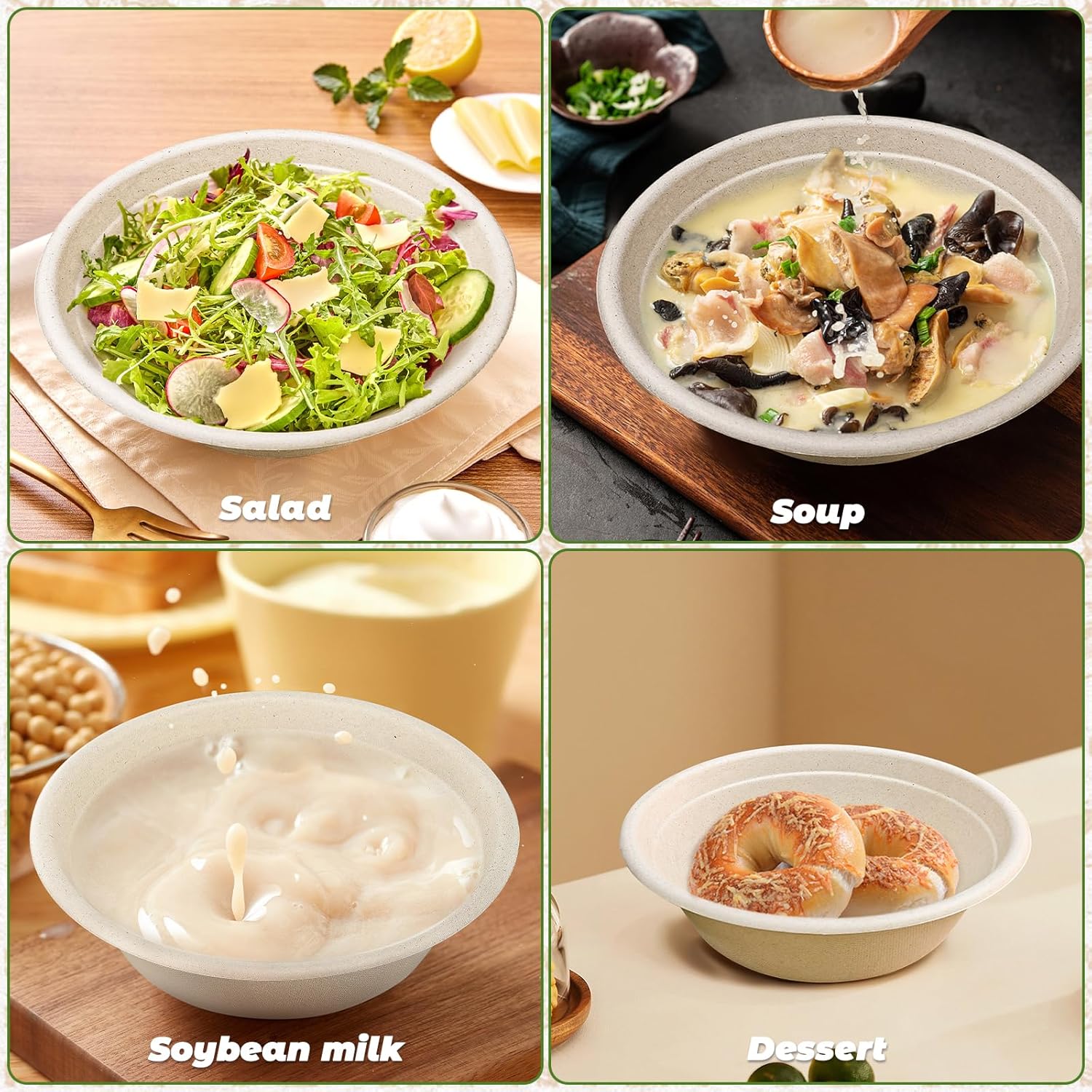 Large Disposable Paper Bowls-32oz for Hot Soup,150 Pack Eco-Friendly, Compostable Bagasse Disposable Heavy Duty Biodegradable Bowls Bulk for Hot Food, Salad, Milk Cereals - Image 4