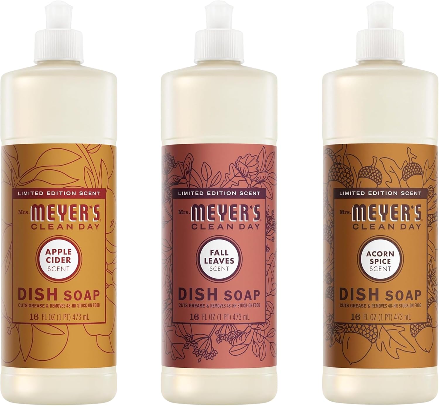 Mrs. MEYER'S CLEAN DAY Liquid Dish Soap 3 Pack Variety, Acorn Spice, Apple Cider, Fall Leaves, 16 OZ Each, 1 CT - Image 2
