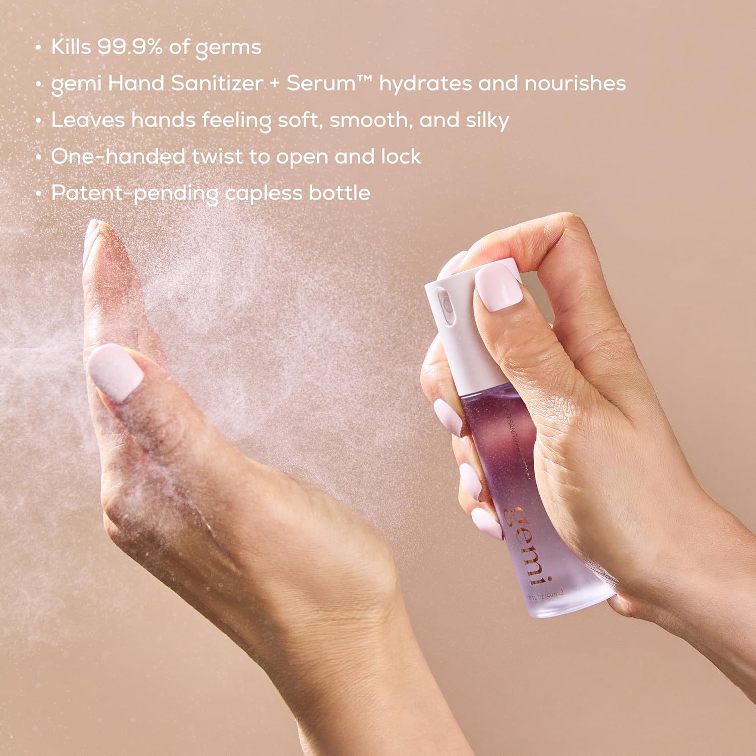 gemi Hand Sanitizer + Serum™ Spray | Solenne | Hydrating K-Beauty Formula with Centella, Vitamin B5 & Green Tea | Kills 99.9% of Germs | Citrus Scent with Orange Blossom, Rosemary & Lemon - Image 3