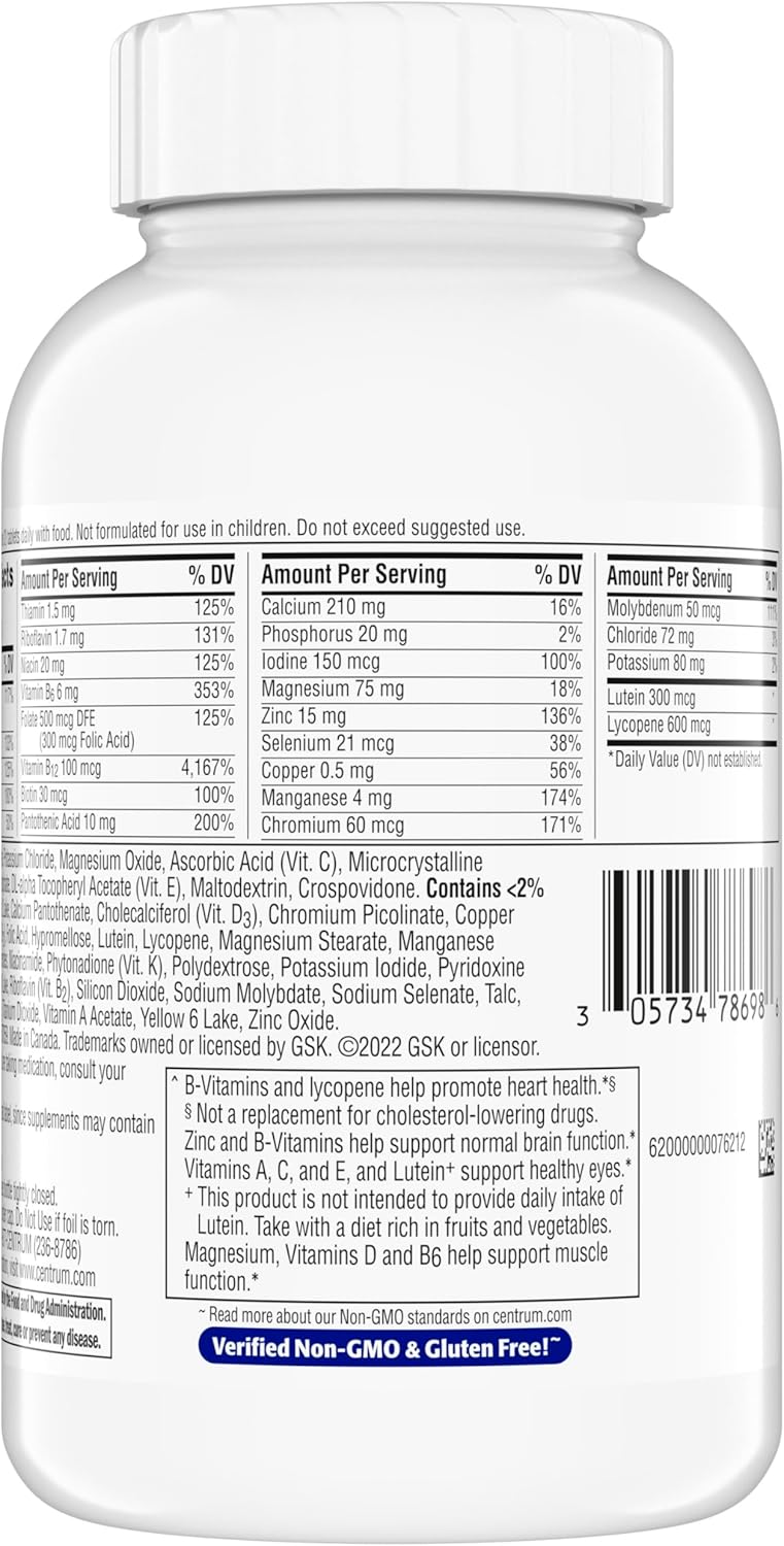 Centrum Minis Silver Multivitamin for Men 50 Plus, Multivitamin/Multimineral Supplement, Vitamin D3, B-Vitamins and Zinc, Non-GMO Ingredients, Supports Memory and Cognition in Older Adults - 280 Ct - Image 14
