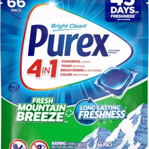 Purex Fresh Mountain Breeze Laundry Detergent Pacs, 66 Count, Pre Measured Pacs