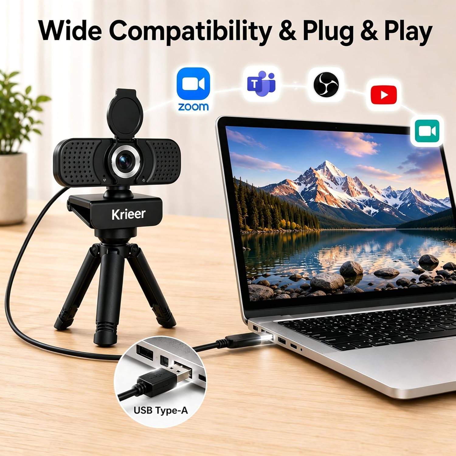 1080P HD Webcam with Dual Mics &Rotatable Tripod,Privacy Cover for Pc/Laptop, Usb Computer Camera Plug & Play with Auto Light Correction for Video Calls, Live Streaming Gaming & Online Meetings - Image 8