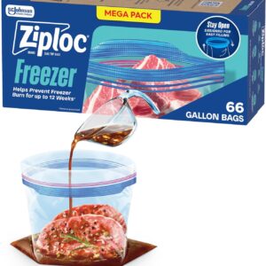 Ziploc Gallon Food Storage Freezer Bags, Stay Open Design, Easy to Fill, 66 Count