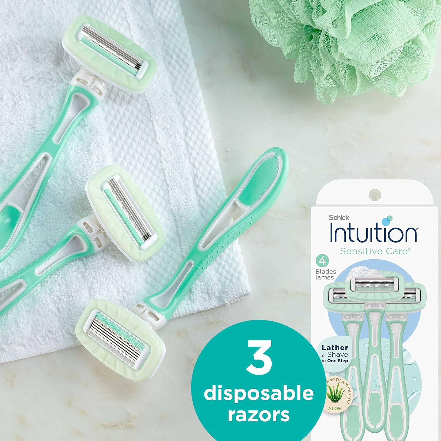 Schick Intuition Disposable Razors with Sensitive Skin, 3 Count | Razors Sensitive Skin, Women’s Disposable Razors with a Touch of Aloe, Travel Razor - Image 8