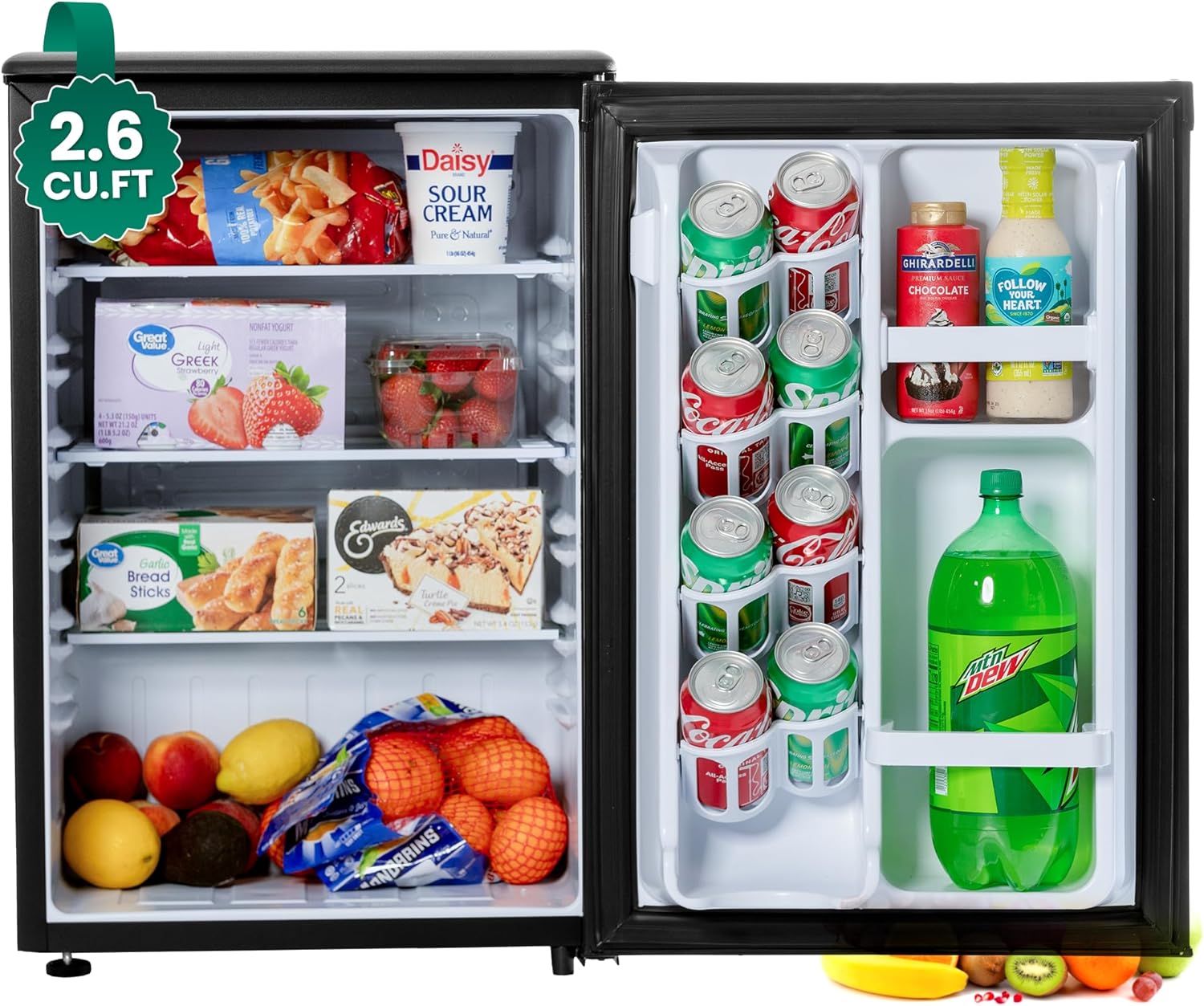 roomwell E-Star 2.6 Cu Ft Mini Fridge without Freezer - Black Mini Fridge AUTO DEFROST, Reversible Single Door, Glass Shelf Refrigerator - A Space-Saving Marvel for Your Bedroom, Dorm, and Office - Image 2