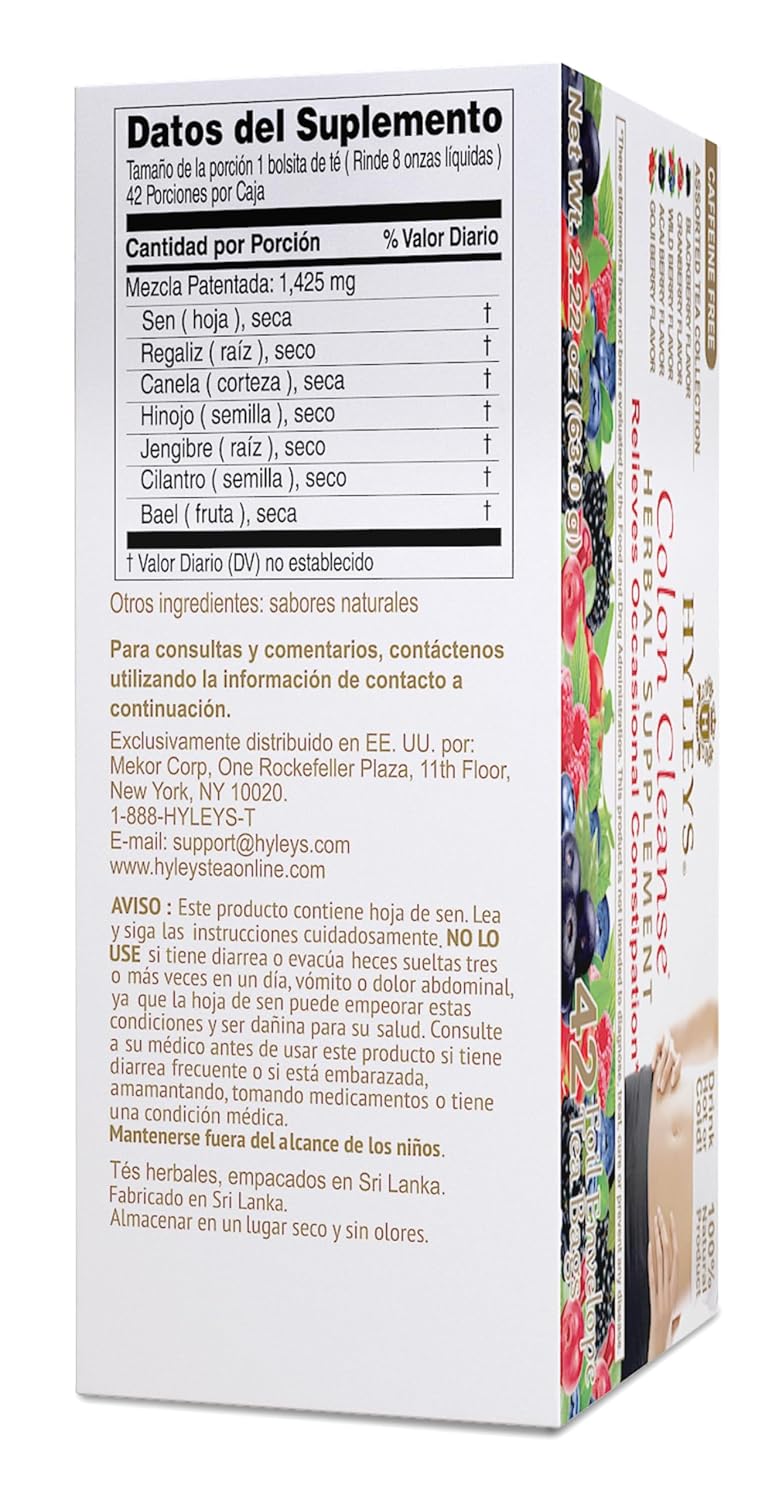 HYLEYS Colon Cleanse Tea, Assorted Flavors - 42 Individually Wrapped Herbal Tea Bags - Caffeine Free, Gluten Free - Image 4