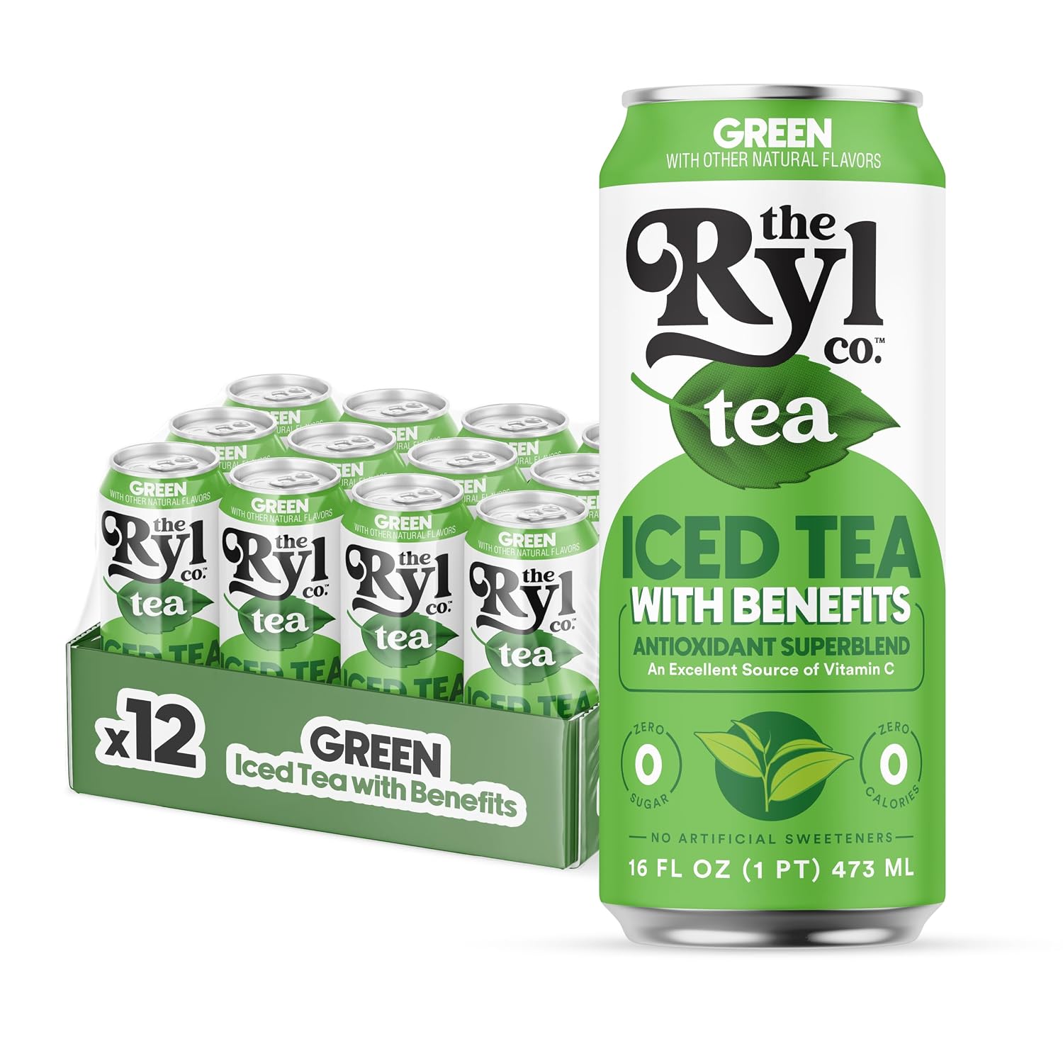 Ryl Iced Tea, Green –Zero Sugar, Antioxidant Superblend, Zero Calorie, Low Carb, Non-GMO, Kosher, Gluten Free, Made in the USA, 12-Pack, 16 Fl Oz - Image 2