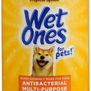 Wet Ones for Pets Antibacterial Dog Wipes, Multi-Purpose Grooming Wipes with Aloe Vera for Paws, Face & Body, Easy Cleanups Between Baths, Tropical Splash Scent, 5.7 in x 7.5 in, 50 Count