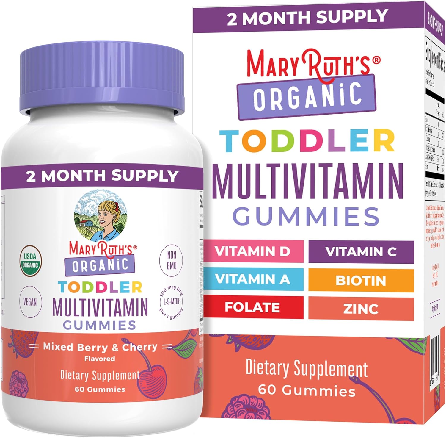 MaryRuth's Toddler Multivitamin Gummies | USDA Organic | 2 Month Supply | Kid & Toddlers Age 2+ Daily Multivitamin: Vitamin C, D3, Zinc | Kids Vitamins | Only 1 Gummy Per Day | 60 Ct (60 Day Supply) - Image 2