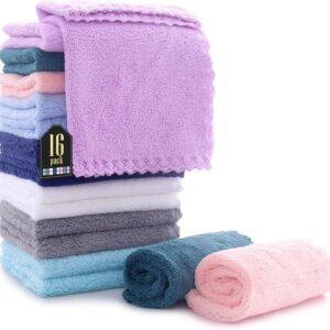 16 Pack Baby Washcloths – Luxury Multicolor Coral Fleece – Extra Absorbent and Soft Wash Clothes for Newborns, Infants and Toddlers – Suitable for Sensitive Skin and New Born – Baby Shower, 10×10 Inch