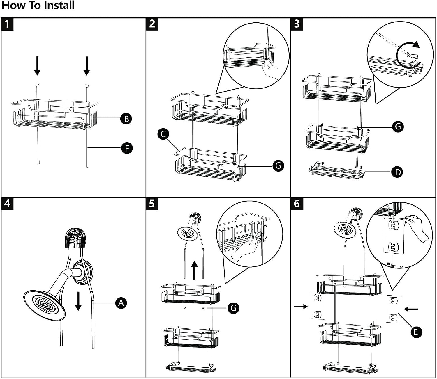 SWTYMIKI Bathroom Shower Caddy Hanging - 3 Tier Rustproof Over Shower Head Organizer, No Drilling Bathroom Shelf with 16 Hooks & Soap Holder, Anti-Swing Rack for Shampoo,Sponge,Towel, Black, Medium - Image 10