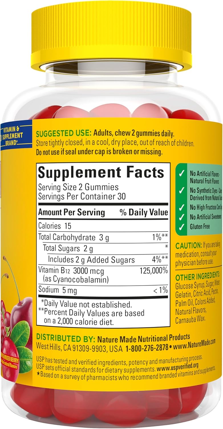 Nature Made Extra Strength Vitamin B12 Gummies 3000 mcg per serving, B12 Vitamins for Energy Metabolism Support, 60 Gummy Vitamins, 30 Day Supply - Image 10